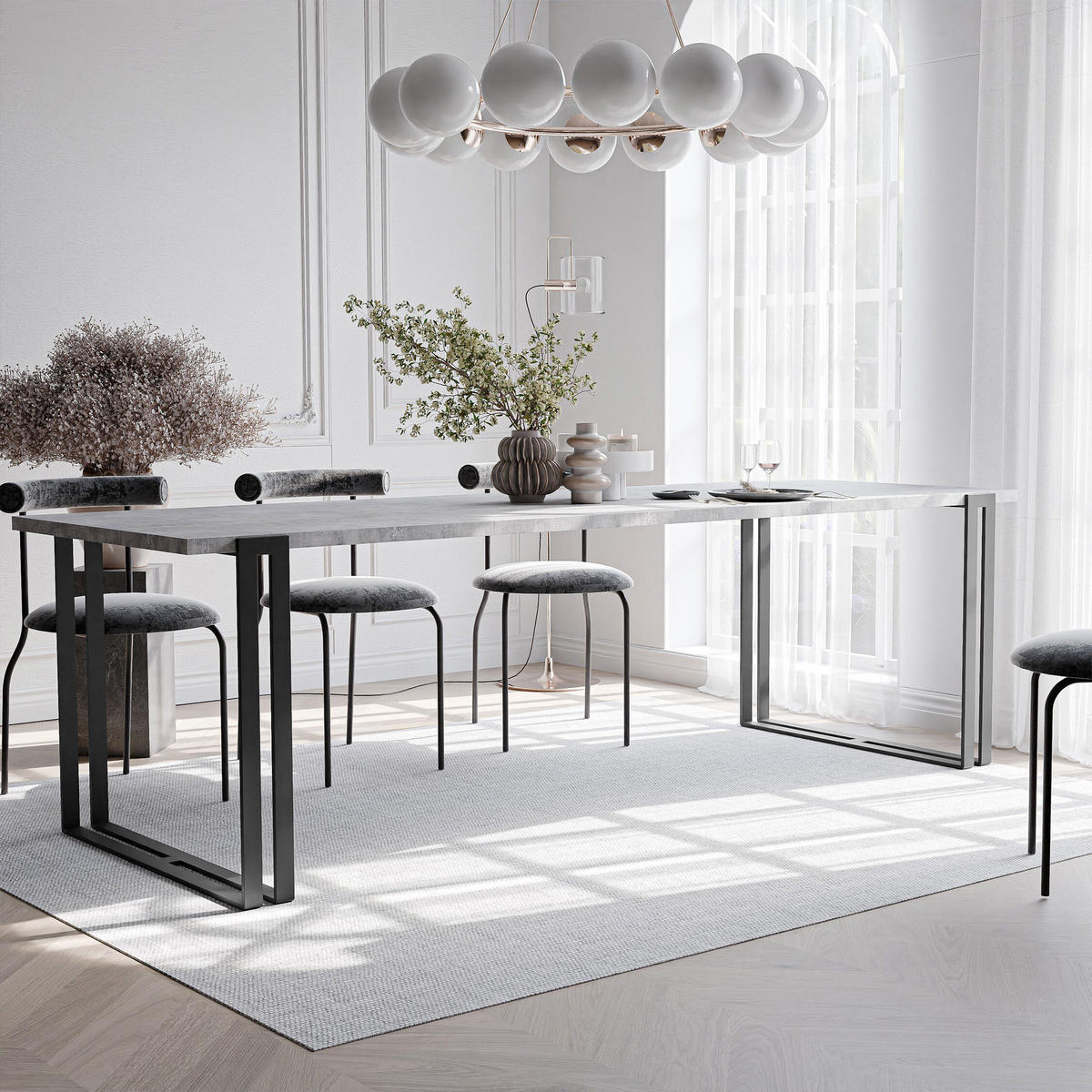 TISCH ausziehbar aus MDF, Grau - Goldfarben/Grau, Holzwerkstoff (160/80/76cm) - Idohome