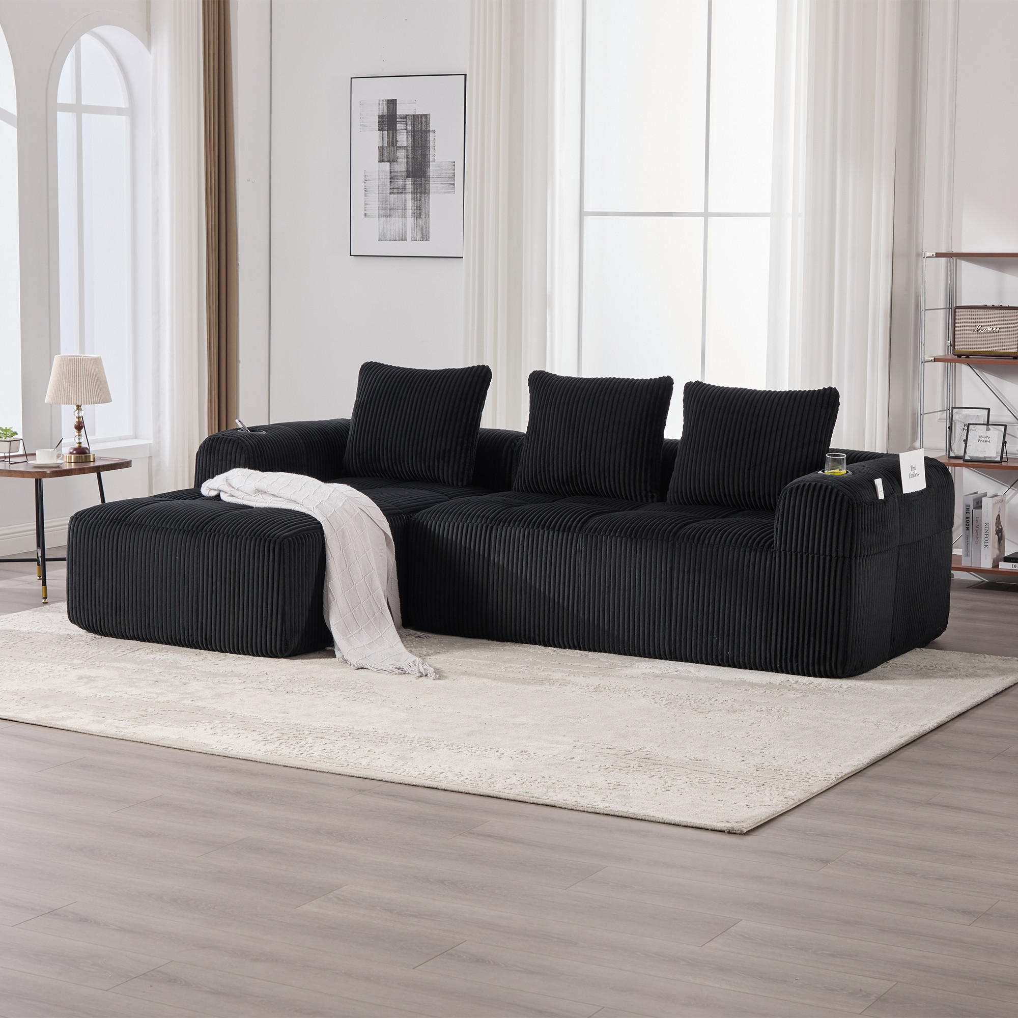 Thumbnail - Redom Kompaktsofa, Schwarz, Textil, 253x158 cm, Wohnzimmer, Sofas & Couches, Wohnlandschaften, Ecksofas