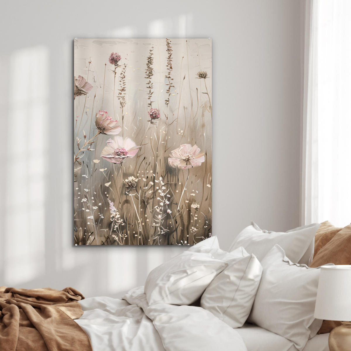 ACRYLGLASBILD Blumen - Rosa - Modern - Beige 60x90 cm - Beige, Glas (60/90cm) - MuchoWow