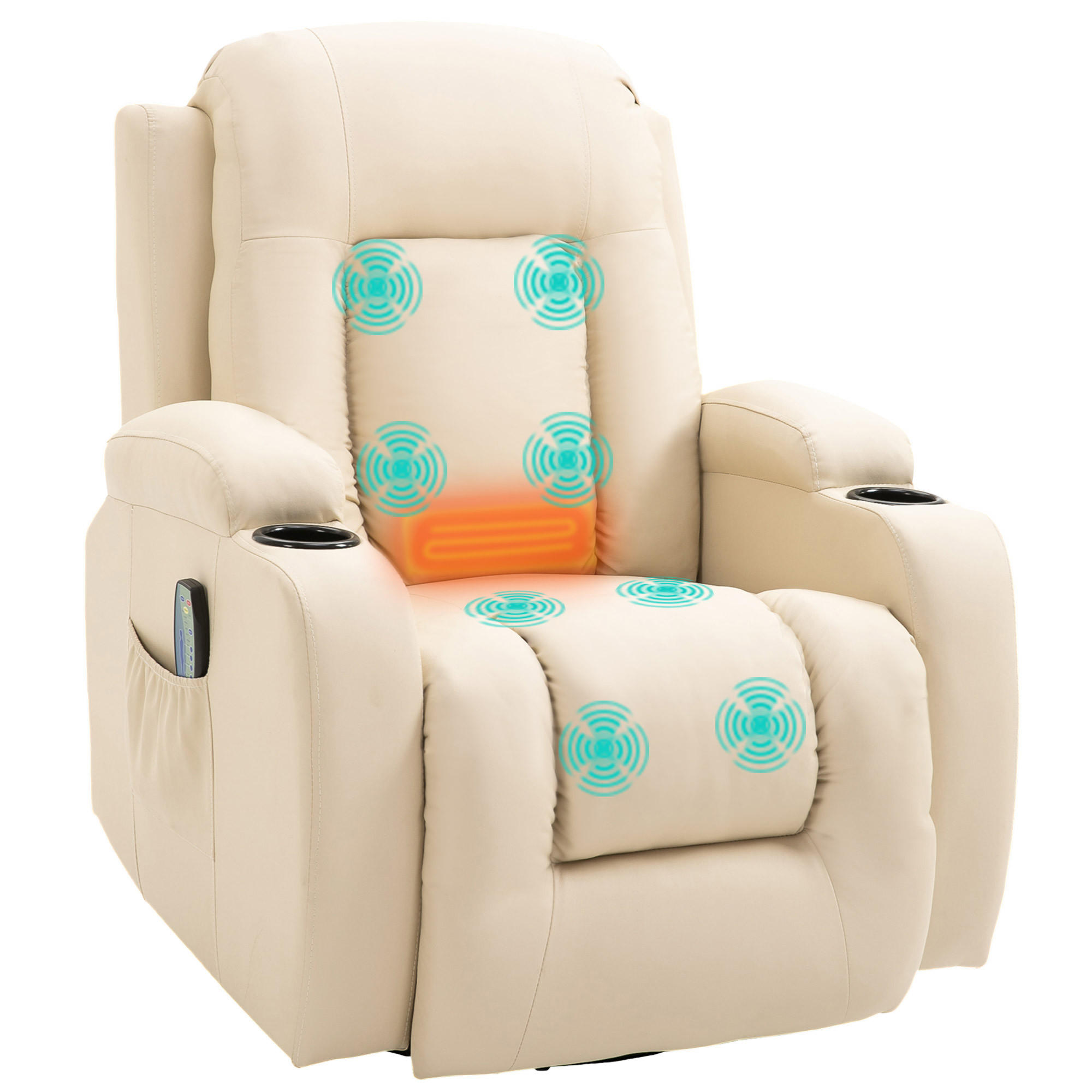 MASSAGESESSEL DE-15404 360° drehbar mit Massage und Heizung - Creme, Leder (94/104/85cm) - ComfortXL