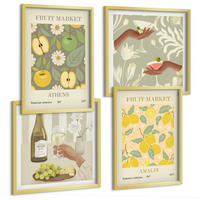 BILDER SET 4er Set - 50x50 cm & 40x60 cm Goldrahmen - Fruchtige Muster italienischer Wein - Goldfarben, Kunststoff (50/50cm) - TULUP