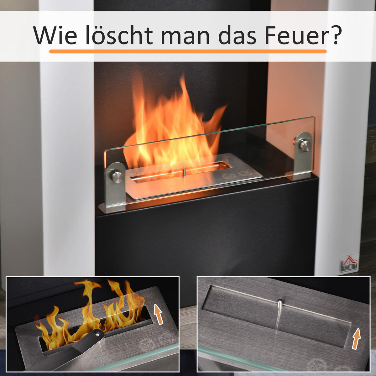 ETHANOL-KAMIN Bio-Ethanol-Brenner 1993W 3 Std. kein Rauch Weiß+Schwarz - Weiß, Metall (20/79/60cm) - HOMCOM