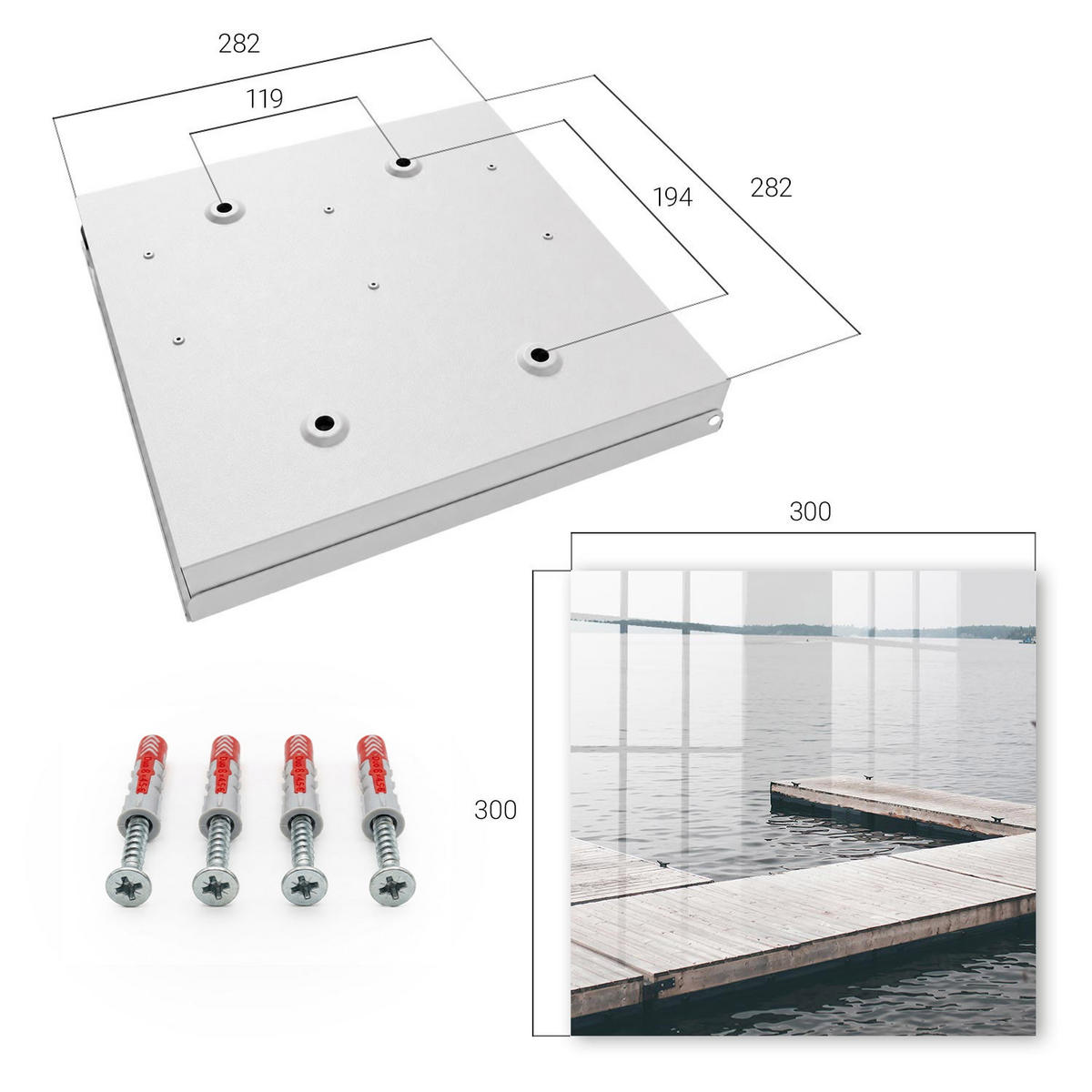 SCHLÜSSELBOX Weiß 30x30 cm – Türöffnung nach rechts - Holzsteg - Grau, Metall (30/30/5cm) - TULUP