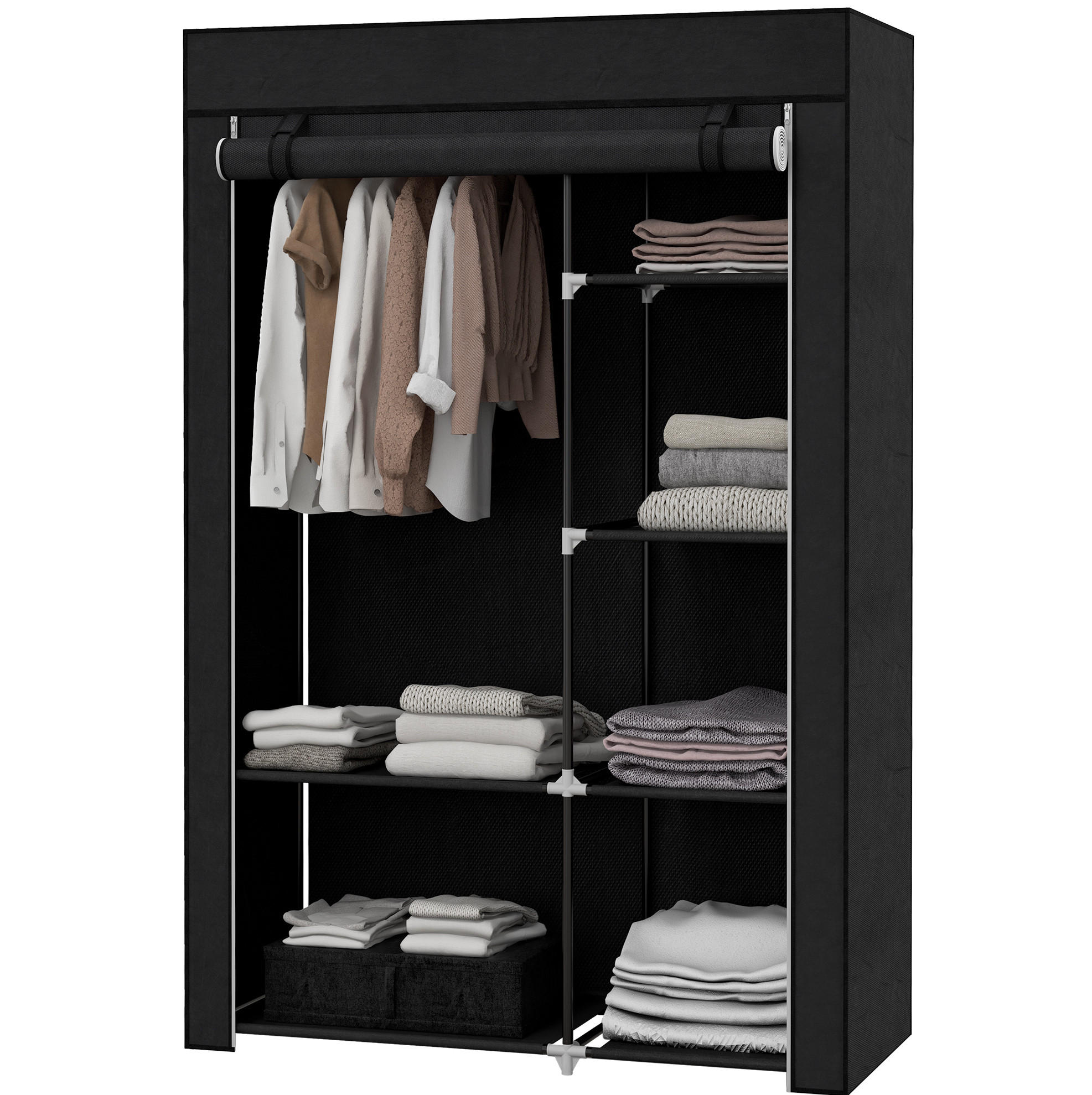 KLEIDERSCHRANK 103/162,5/43 cm Schwarz aus Stahl mit 6 Fächern - Schwarz, Metall (43/162.5/103cm) - OKMYHOME