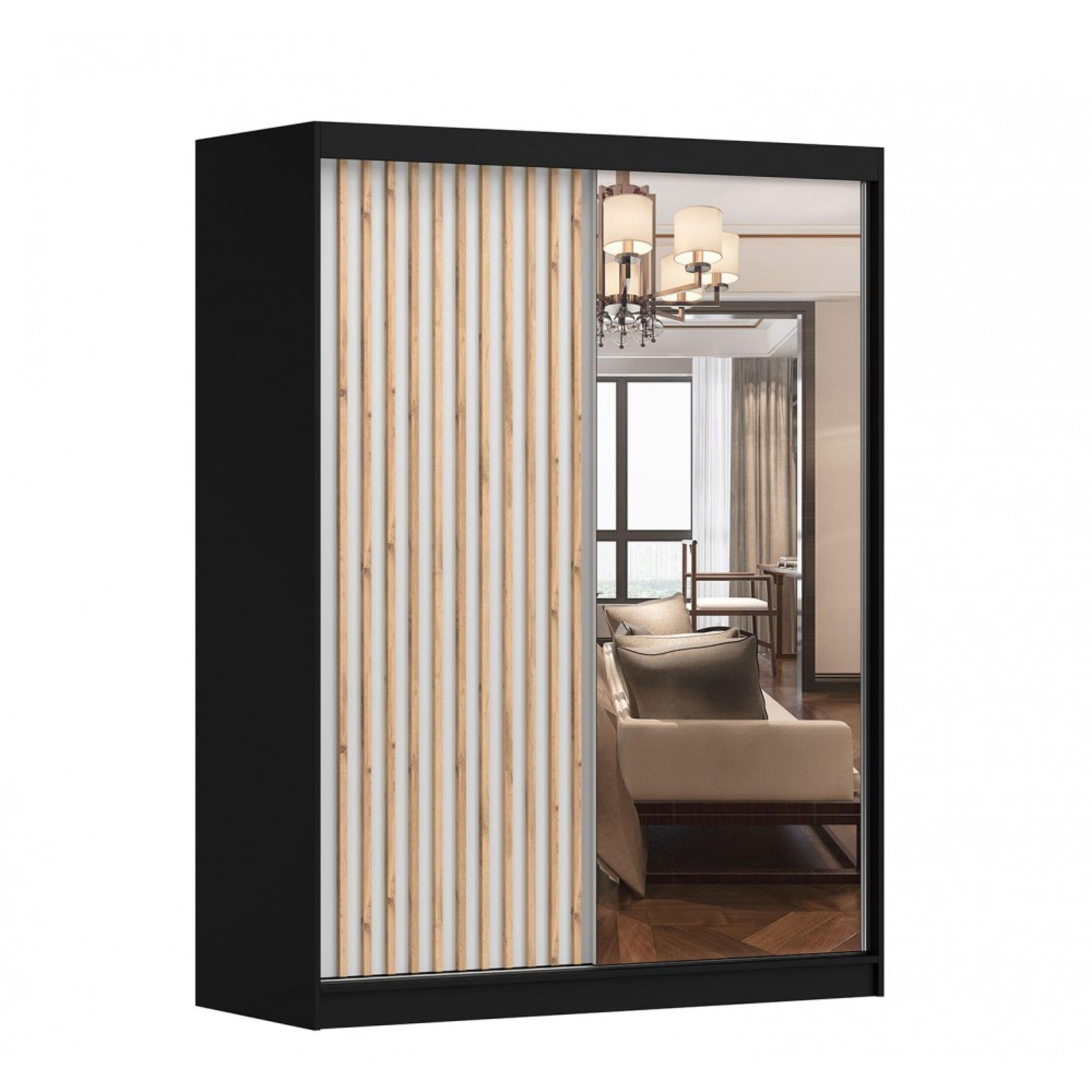 SCHIEBETÜRENSCHRANK - LABI B1 (Schwarz + Weiß) - Schwarz/Weiß, Holzwerkstoff/Metall (150/200/61cm) - Möblo