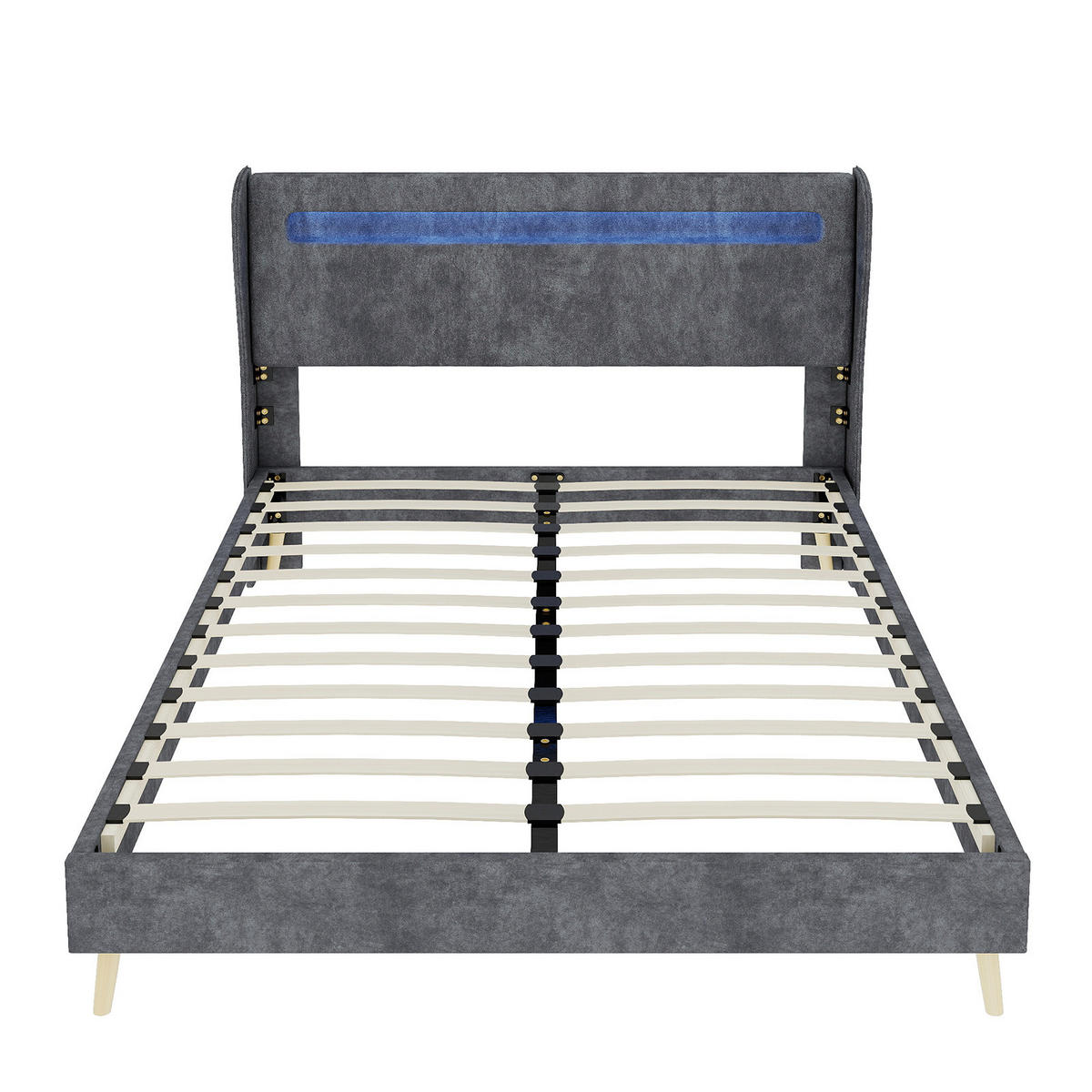 POLSTERBETT 140/200 cm DE-32987 mit LED-Kopfteil und Matratze Grau - Grau, Metall (140/200cm) - ComfortXL