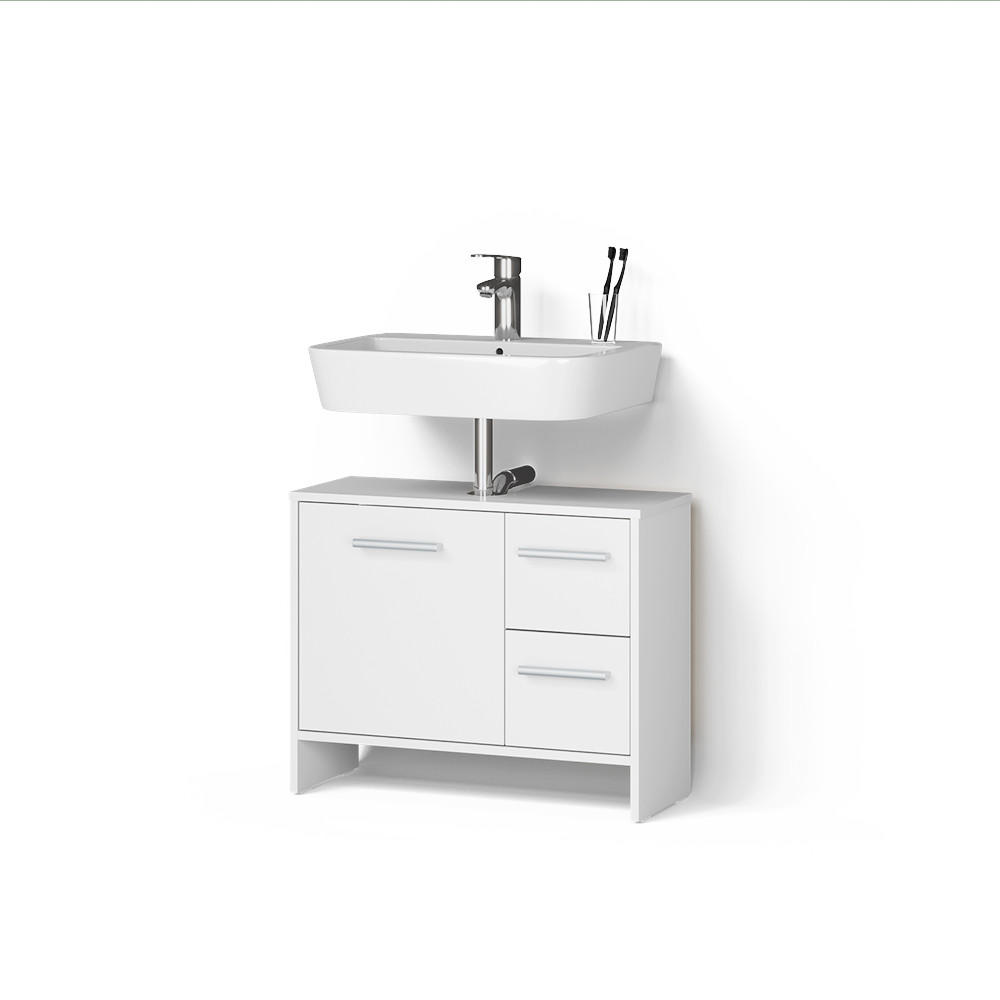 WASCHBECKENUNTERSCHRANK Amalfi Weiß 70.2 x 57 cm mit 2 Schubladen und 1 Tür - Weiß, Holzwerkstoff (70.2/57/27.9cm) - Livinity®