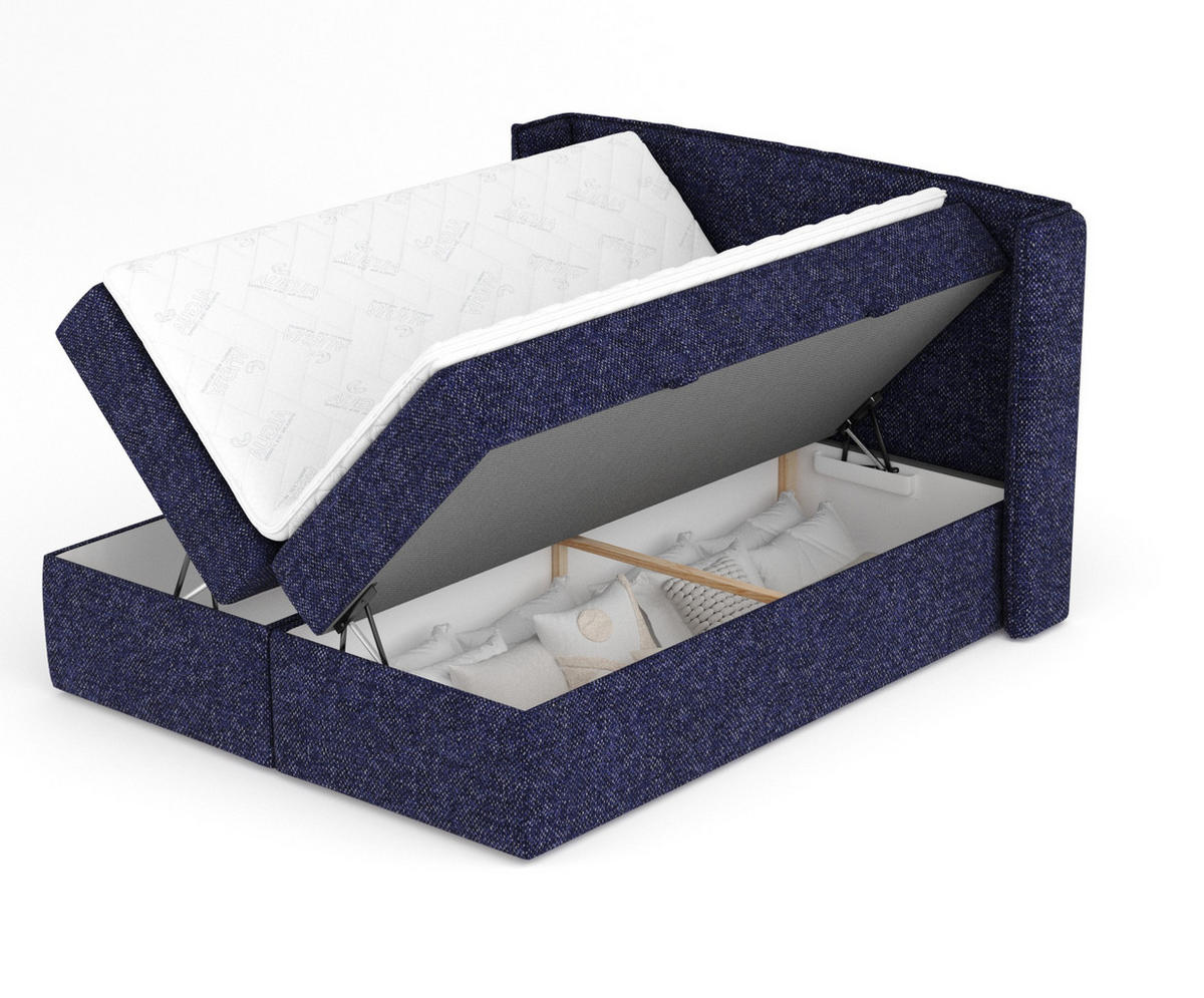 BOXBETT Skyline Marineblau 180/200 cm mit Matratze und Topper - Schwarz/Dunkelblau, Holz/Holzwerkstoff (180/200cm) - Maison de Reve
