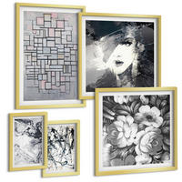 BILDER SET 5er Set - 50x50 cm & 20x30 cm & 40x60 cm Goldrahmen - Abstrakte schwarz-weiße Muster - Goldfarben, Kunststoff (40/60cm) - TULUP