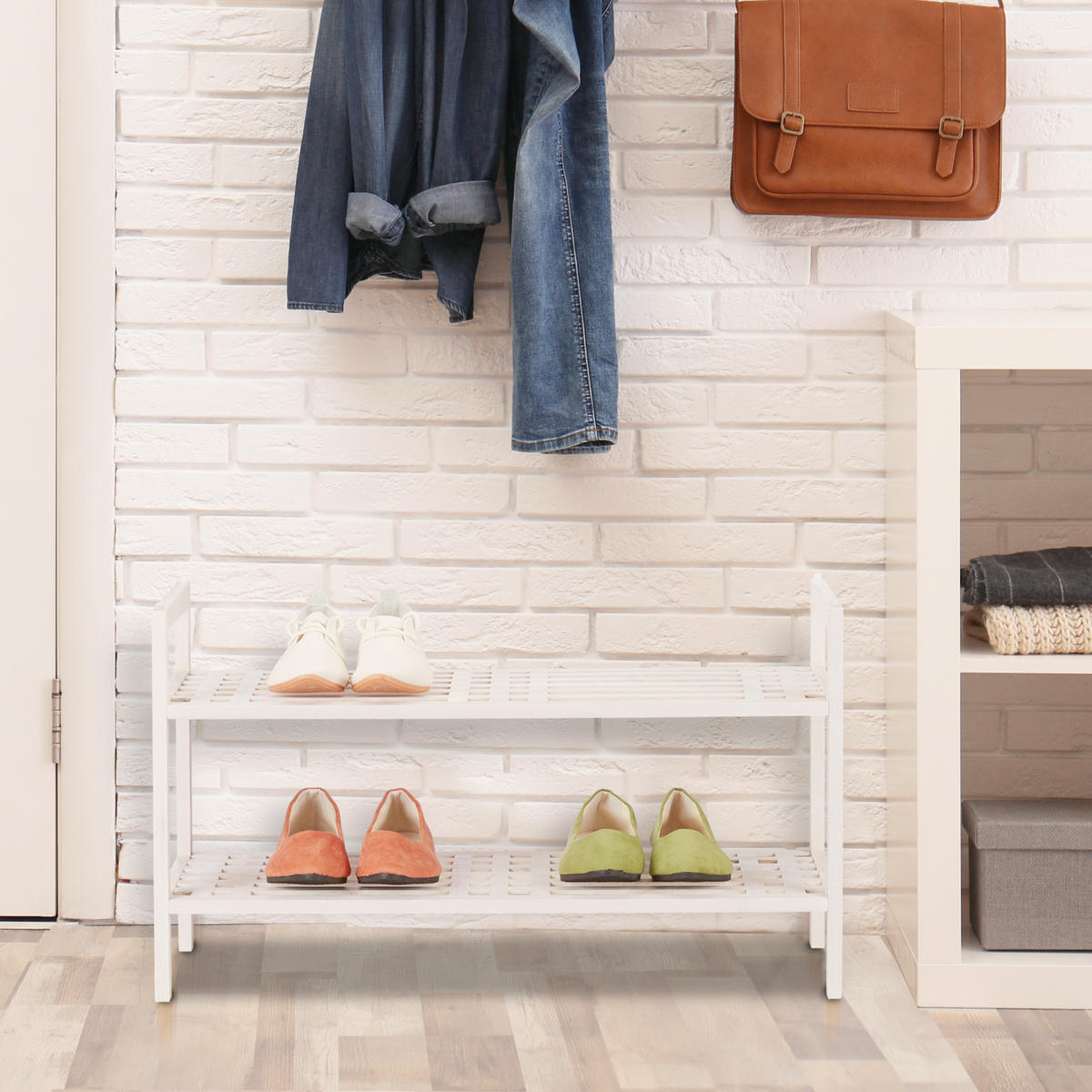 SCHUHREGAL - Weiß, Holz (69/41/27cm) - Relaxdays