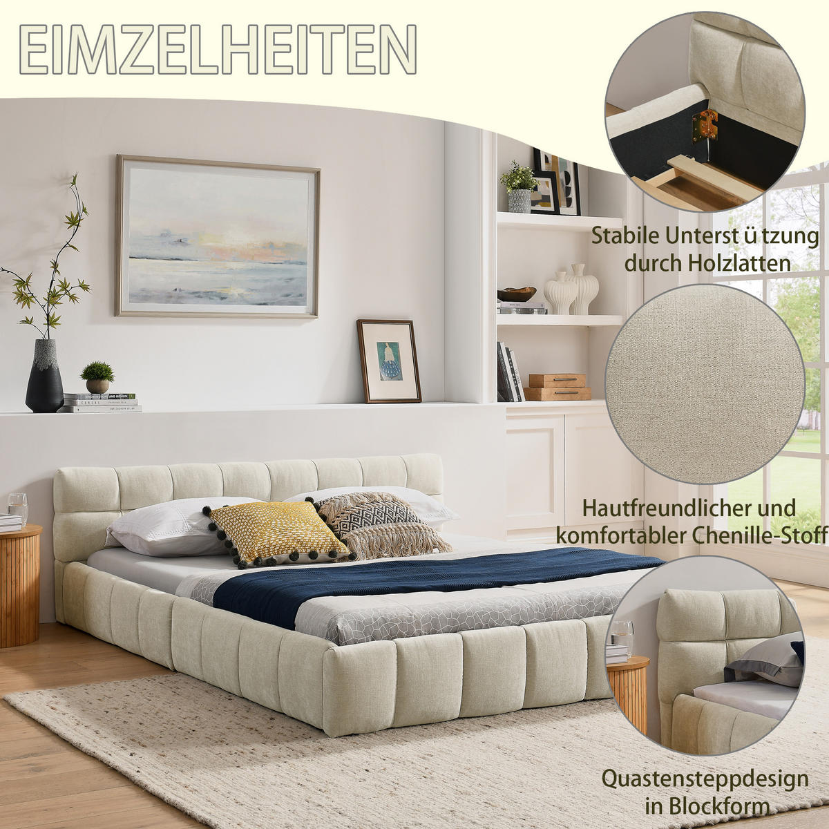 POLSTERBETT 160x200 cm Chenille beige - Beige, Kunststoff (160/200cm) - Fortuna Lai