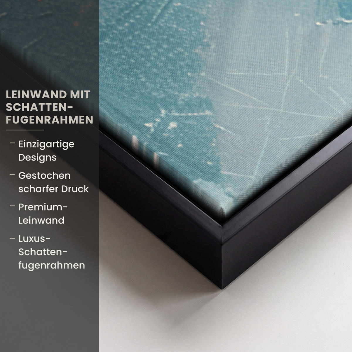 LEINWAND Bilder mit Rahmen - Abstrakt - Kunst - Gold - Blau - 60x90 - Petrol, Textil (60/90cm) - MuchoWow