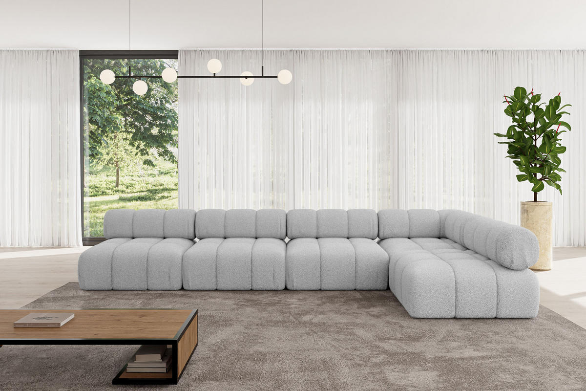 ECKSOFA modulares Sofa Samaro-L3 - 380x190x70 cm Hellgrau Bouclé - Hellgrau, Holzwerkstoff/Textil (380/190cm) - ALTDECOR