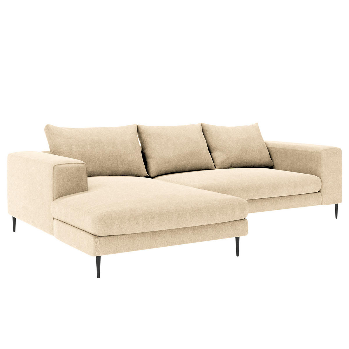 ECKSOFA mit Longchair Small - Schwarz Hochglanz/Beige, Textil/Metall (275/170cm) - home24