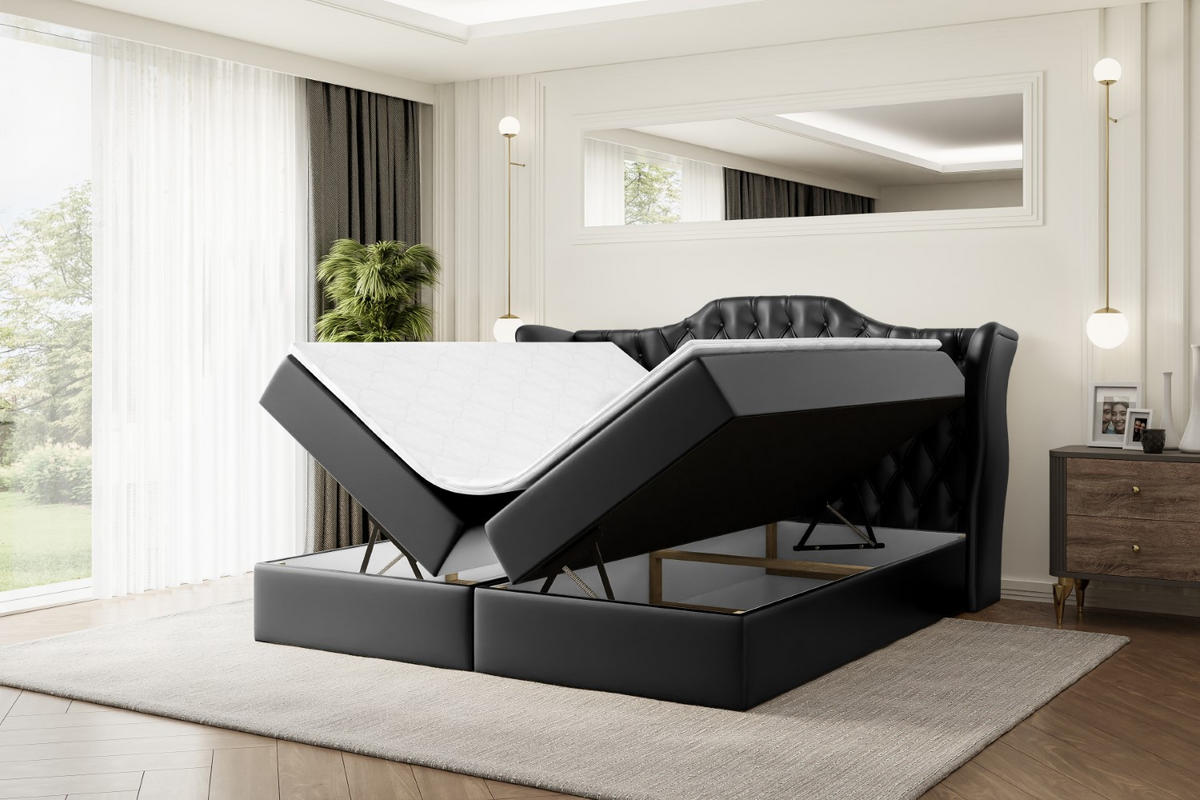 BOXBETT mit Matratze H3 und Lattenrost - VILA - 140x200 cm Schwarz Hochglanz - Schwarz Hochglanz, Holzwerkstoff (140/200cm) - ALTDECOR