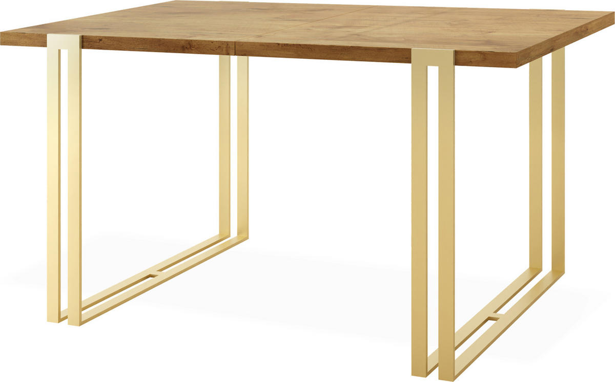 ESSTISCH Stella rechteckig ausziehbar, Lancelot Eiche 120-220/80/76 cm - Eichefarben/Goldfarben, Holzwerkstoff/Metall (120/80/76cm) - WFL GROUP