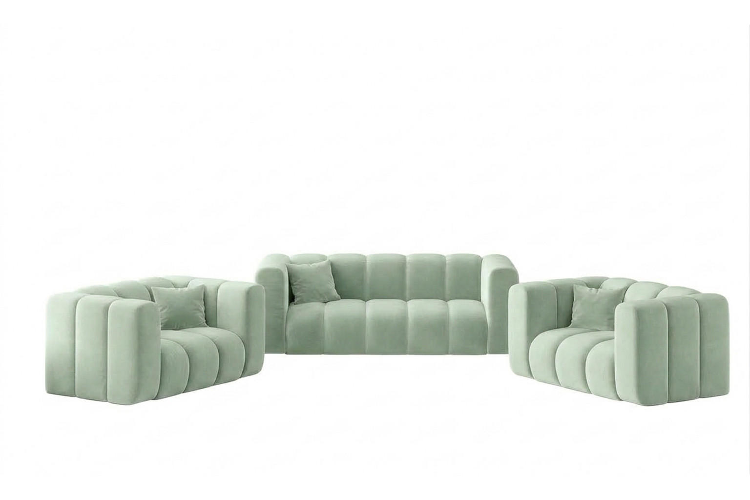 POLSTERMÖBEL-SET Modulares 2+1+1, Velvet-Stoff Riviera, Mintz, GRAND - Mintgrün, Holz (197/70/89cm) - Kaiser Möbel