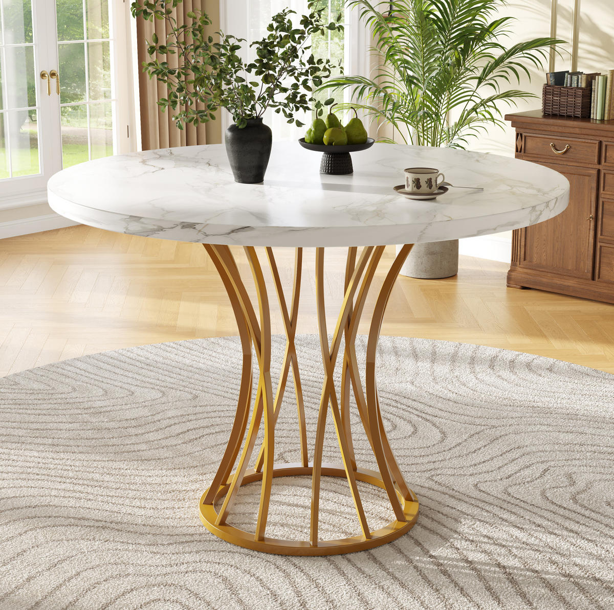 ESSTISCH 80/76/80 cm Goldfarben aus MDF und Metall mit verstellbaren Fußgleitern - Weiß, Holzwerkstoff (80/80/76cm) - OKMYHOME