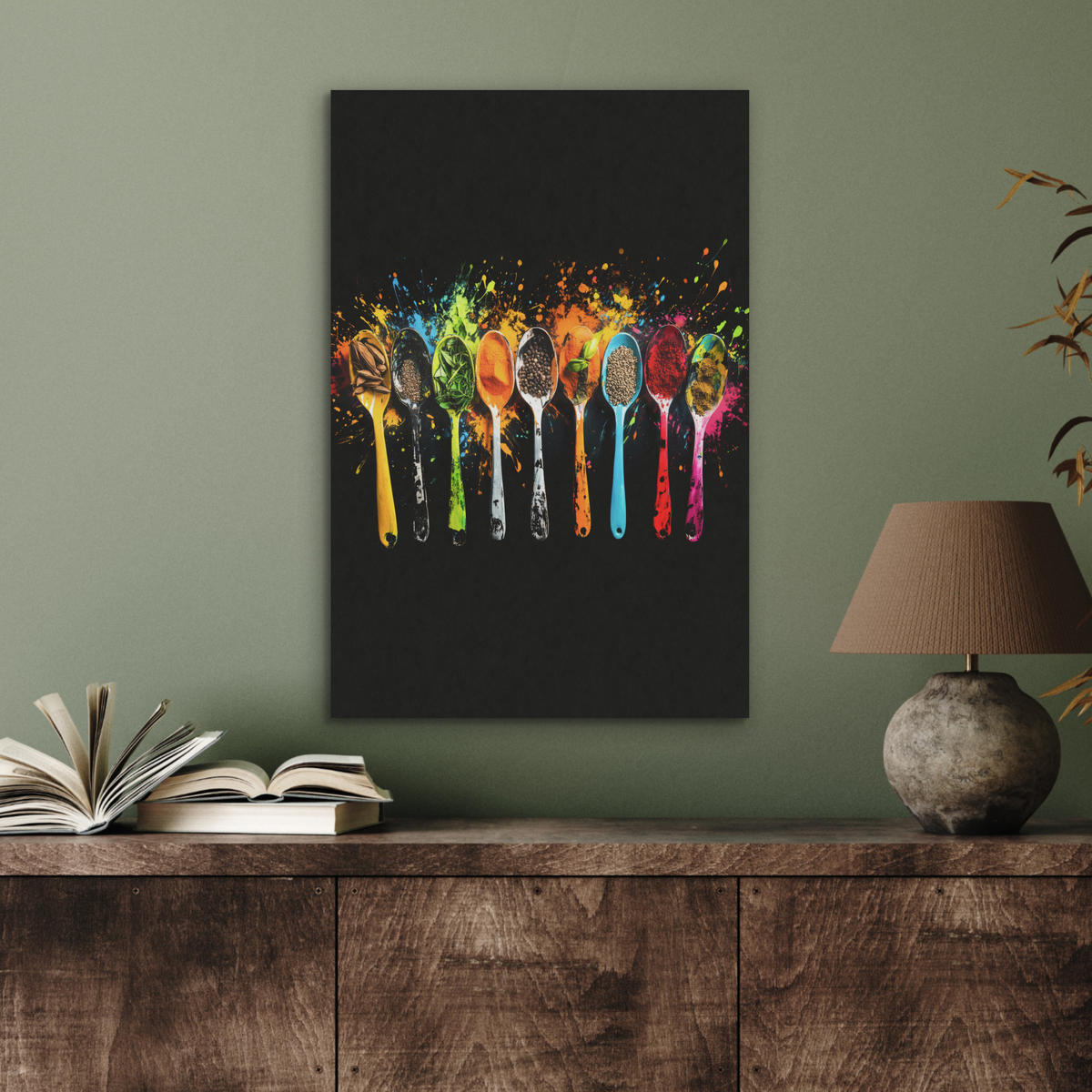 AKUSTIKBILD Löffel - Gewürze - Modern - Graffiti - Farbe - Farbenfroh Kunstdruck Schlafzimmer 50x70 cm - Multicolor, Kunststoff (50/70/0.9cm) - MuchoWow