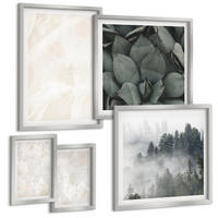 BILDER SET 5er Set - 50x50 cm & 20x30 cm & 40x60 cm Silberner Rahmen - Steinpastellmarmor - Silberfarben, Kunststoff (40/60cm) - TULUP