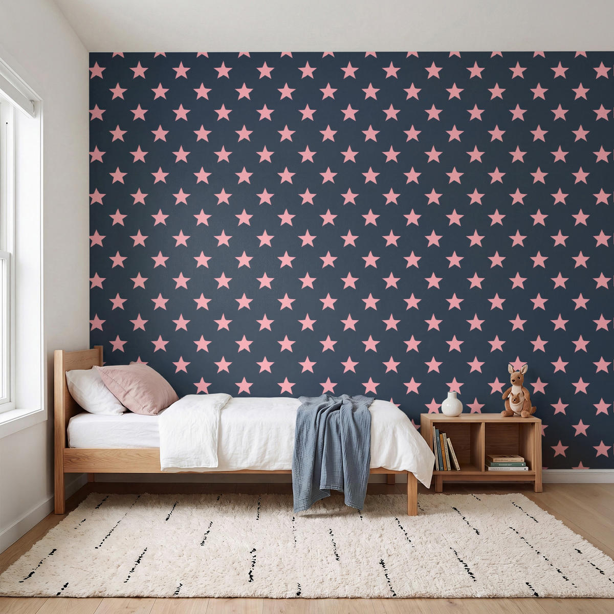 KINDERTAPETE - Muster - Sterne - Rosa - 350x280 cm - Anthrazit, Papier (350/280cm) - OnlyWow