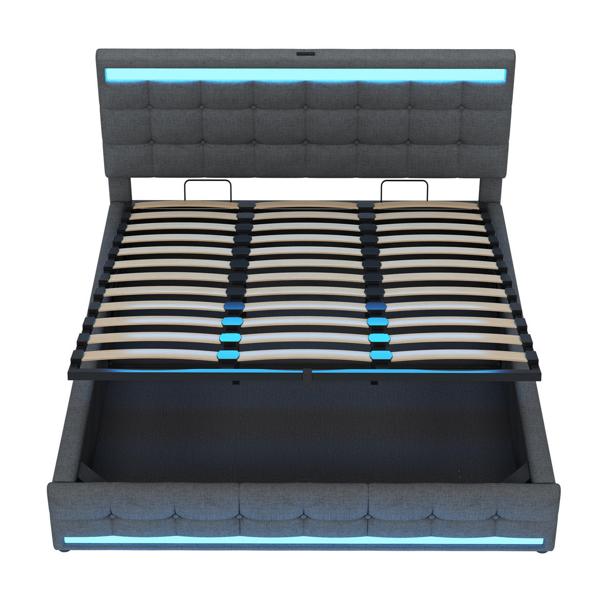 POLSTERBETT 180/200 cm Grau mit LED-Beleuchtung und USB-Anschlüssen - Grau, Textil (180/200cm) - OKWISH
