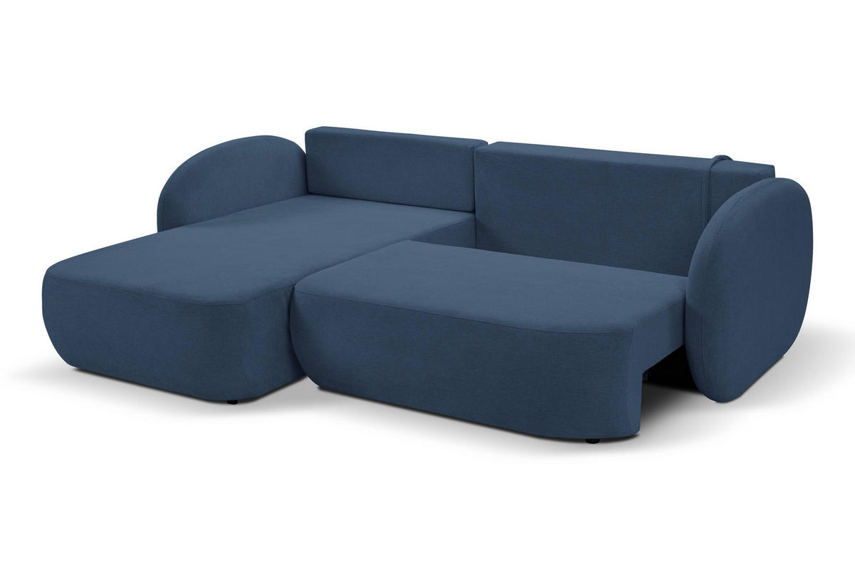 ECKSOFA AMICO L-S Dunkelblau Geflochtener Stoff mit Schlaffunktion - Dunkelblau, Holz (248/174cm) - MASSENO