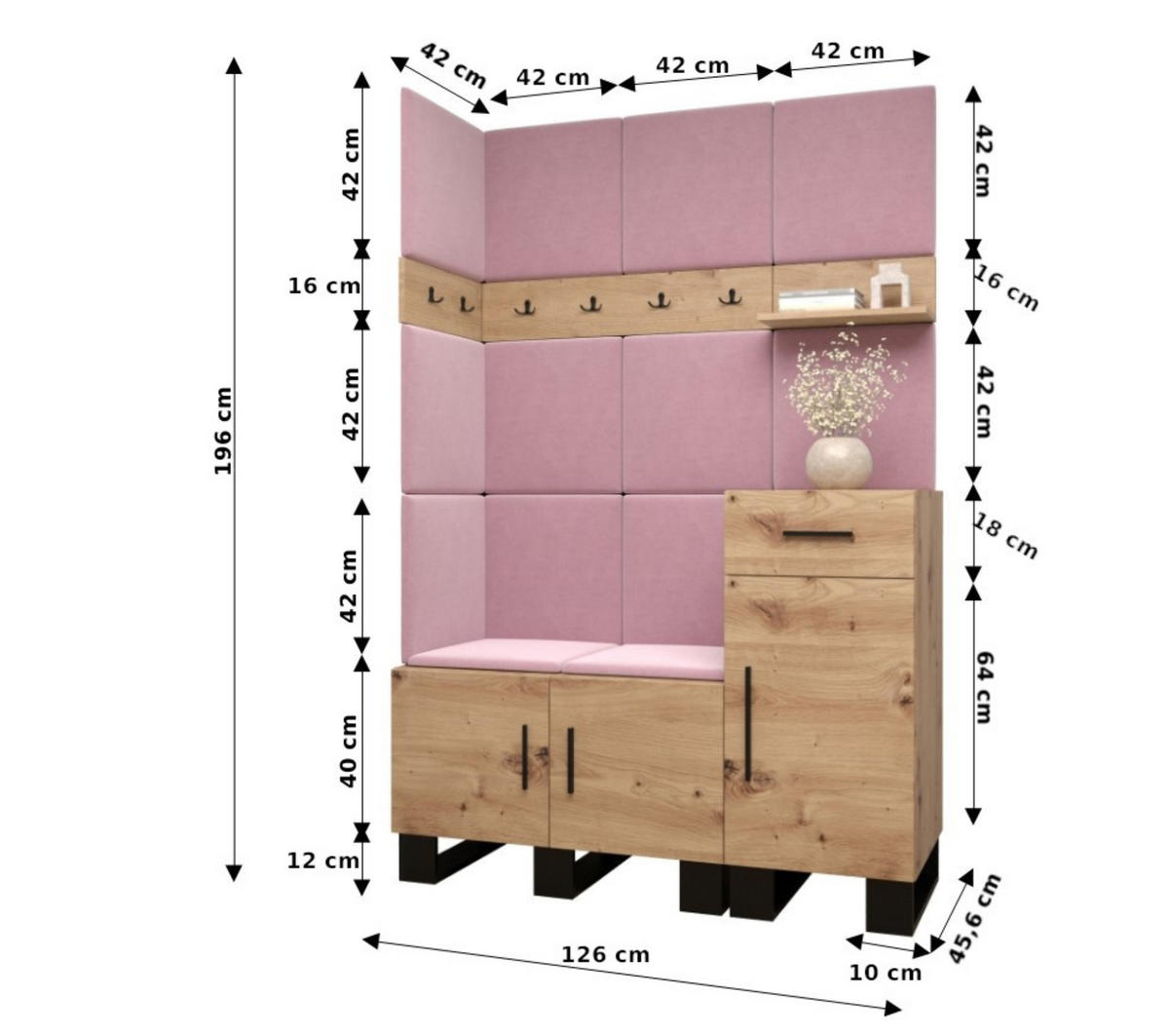GARDEROBEN-SET 196/126/45,6 - Creme/Schwarz, Holz/Kunststoff (126/196/45.6cm) - Abiks Möbel