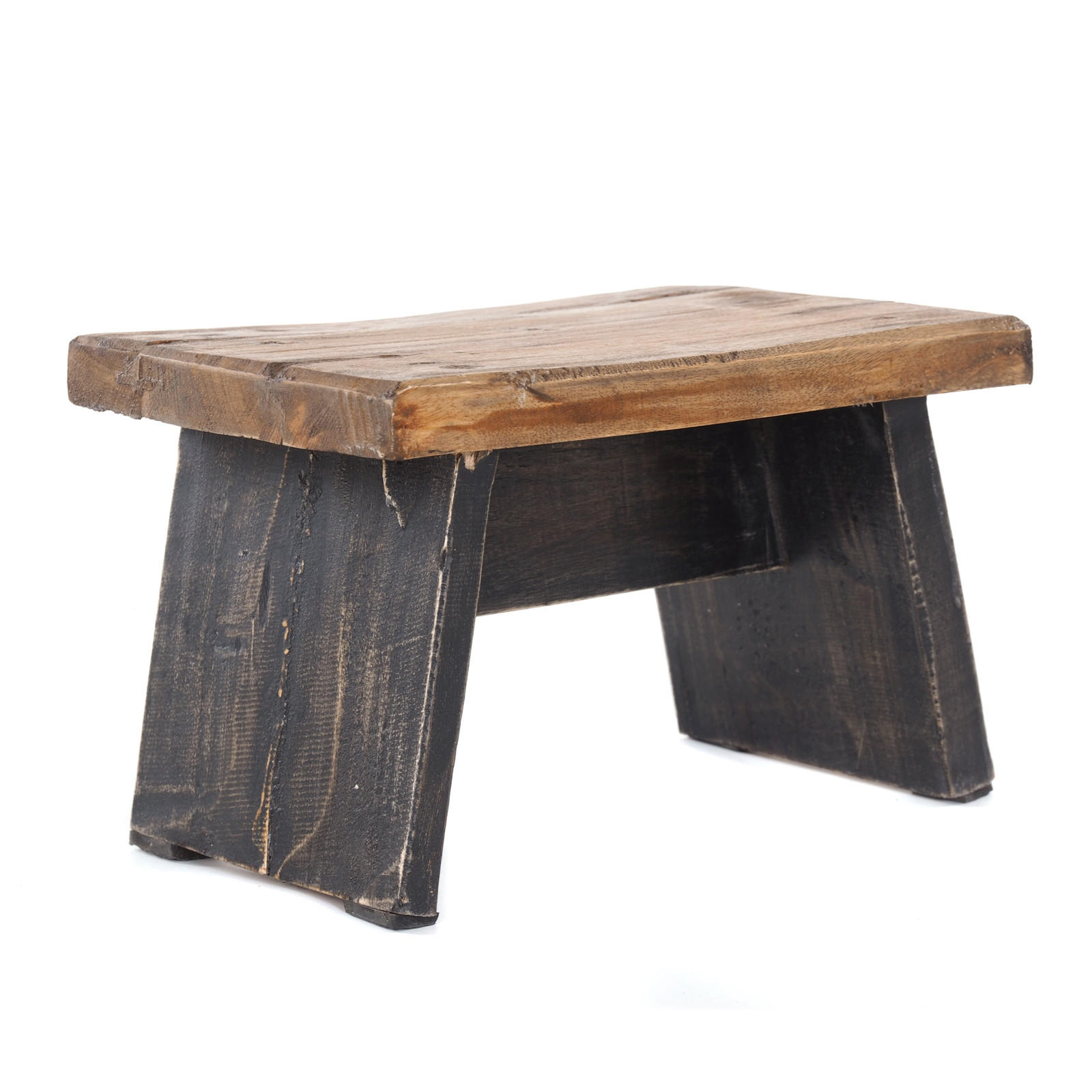 FUSSHOCKER SCHEMEL Recyclingholz massiv 04 schwarz-natur - Graubraun, Holz (29/18/19cm) - DESIGN DELIGHTS