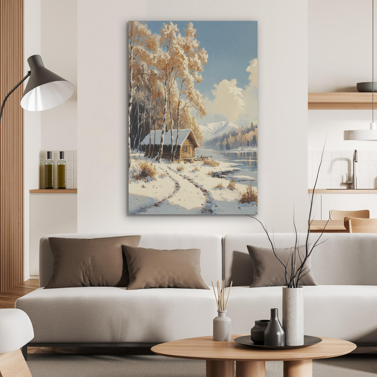 AKUSTIKPANEEL Winter - Schnee - Zuhause - Natur 70x100 cm - Hellbraun, Textil (70/0.9/100cm) - MuchoWow