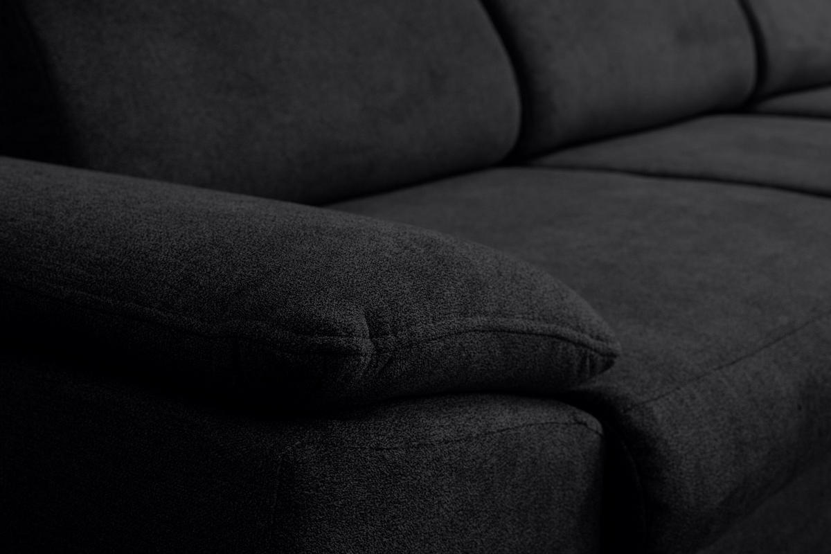 ECKSOFA MALIBU mit Schlaffunktion und Bettkasten, Farbe: Schwarz, Velourstoff, Ottomane Rechts - Schwarz, Textil (276/184cm) - VENASI MÖBEL