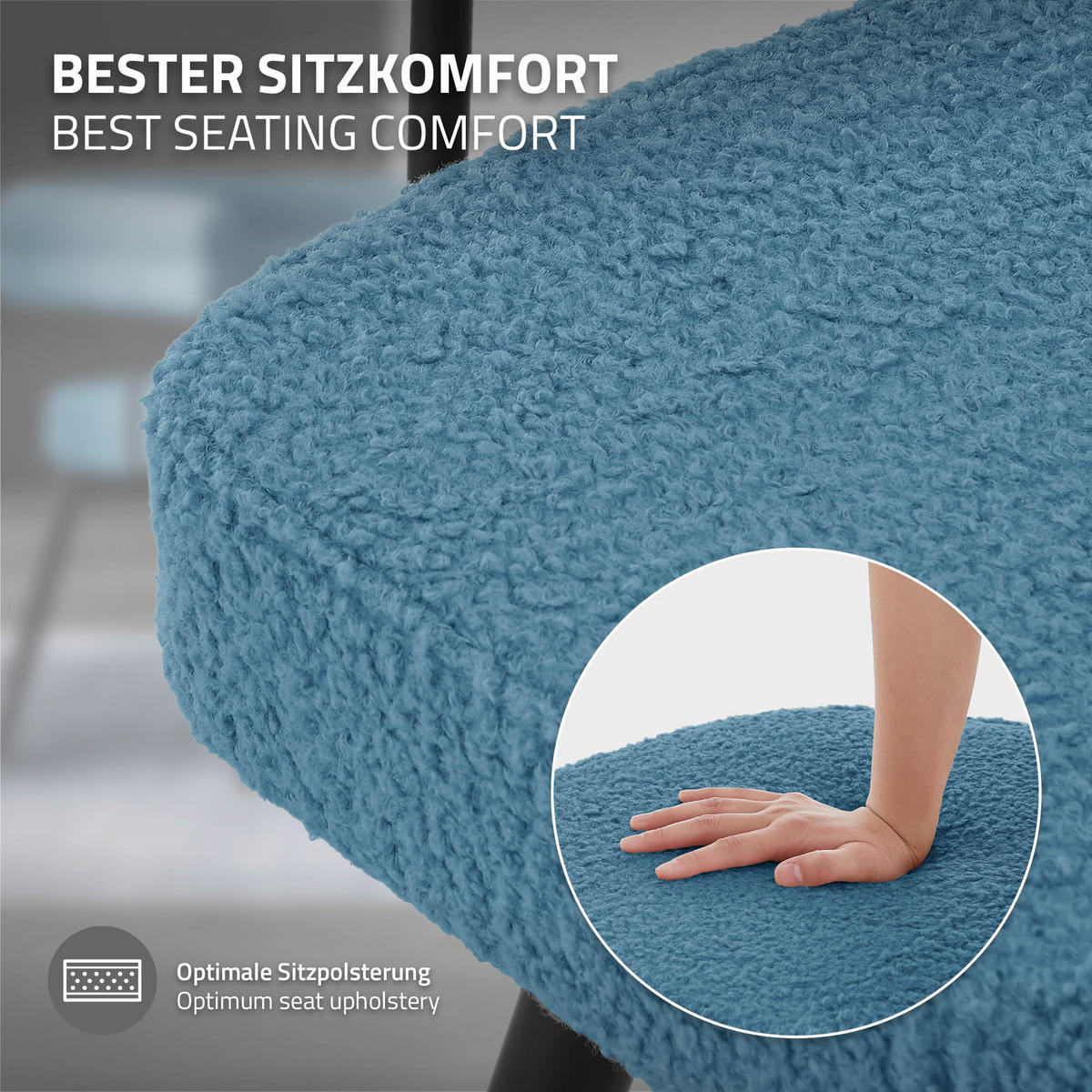 OTÁČIVÉ JÍDELNÍ ŽIDLE, sada 4 ks, modrá látka Teddy - modrá/černá, kov/textil (63/75/55cm) - ML-DESIGN