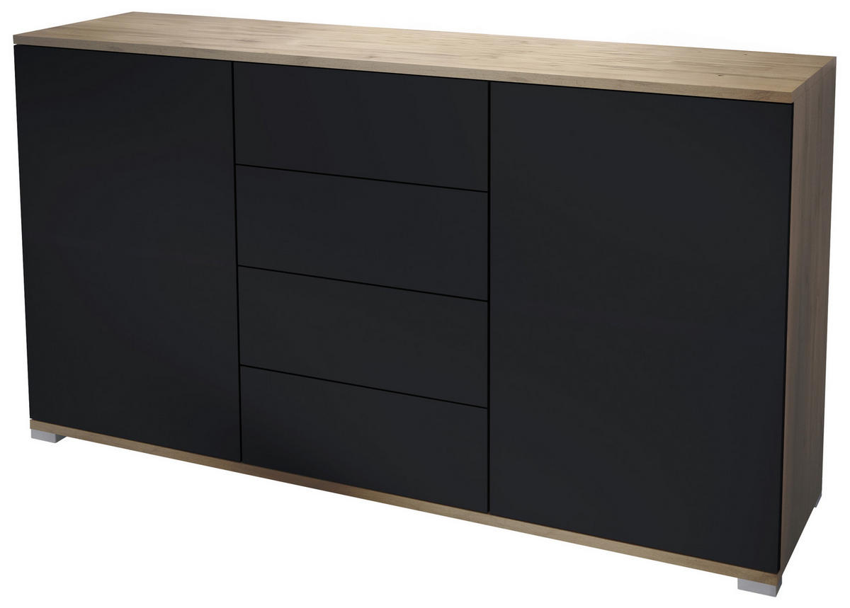 SIDEBOARD Santo Schwarz matt - Schwarz, Holzwerkstoff (138.5/75.5/35cm) - Vladon