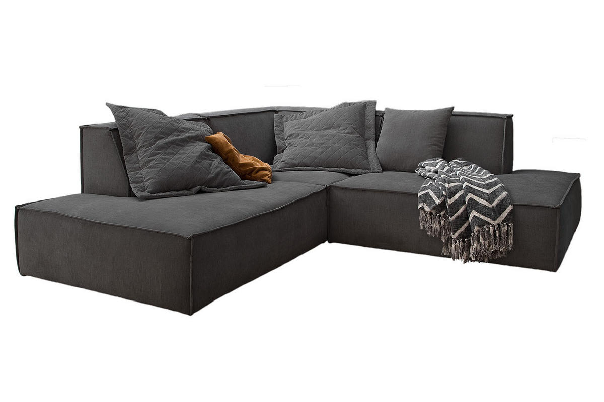 ECKSOFA SAMU Anthrazit Webstoff - Anthrazit/Schwarz, Textil (226/224cm) - KAWOLA
