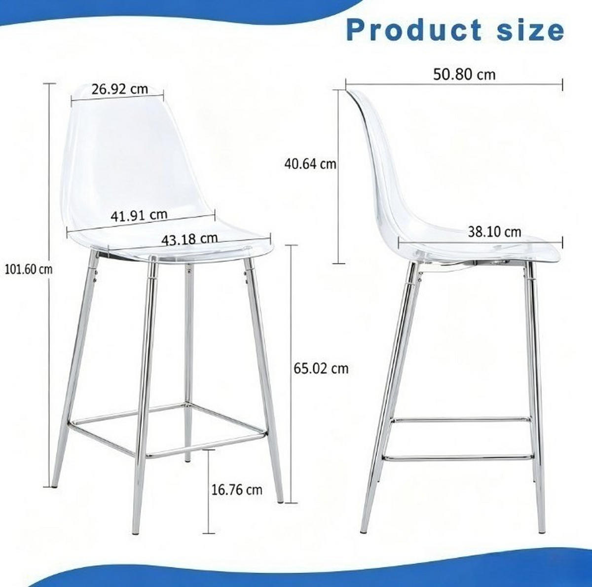 BARHOCKER 2er-Set Transparent Metallgestell Silber - Silberfarben, Metall (45/102/51.3cm) - Meubliv