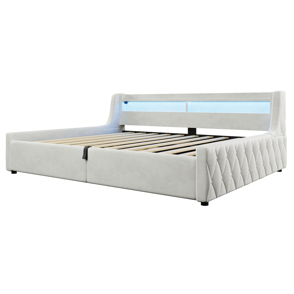 POLSTERBETT 140/200 cm in Off White mit Bettkasten und LED - Weiß, Holzwerkstoff/Textil (140/200cm) - CHICFURN
