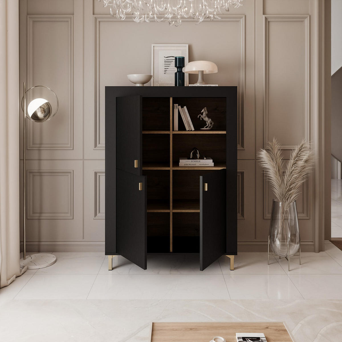 HIGHBOARD AVENA 97/40/136 cm, Schwarz / Eiche - Schwarz, Holzwerkstoff/Kunststoff (97/136/40cm) - Idohome