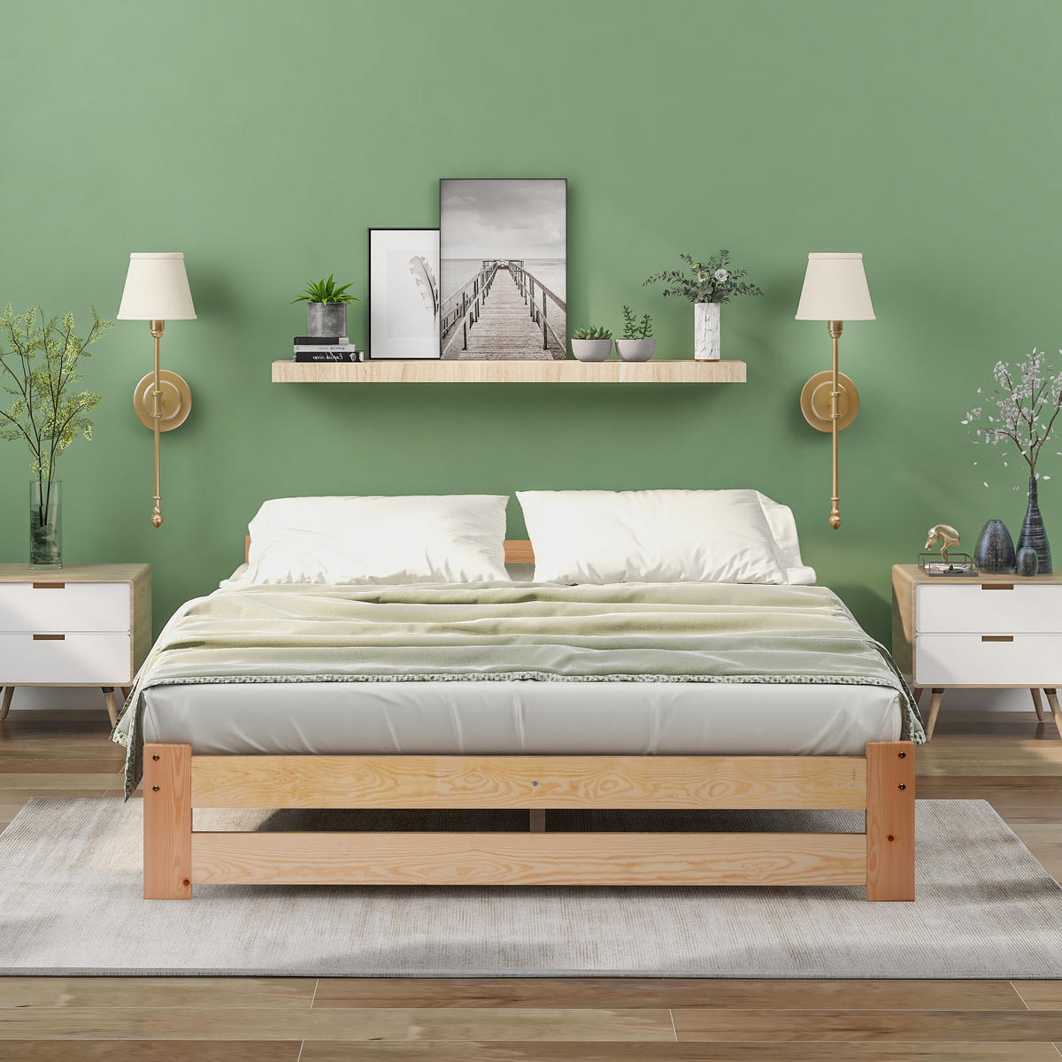 BETT 140/200 cm Natur aus Kiefer mit Kopfteil und Lattenrost - Naturfarben, Holz (140/200cm) - OKWISH