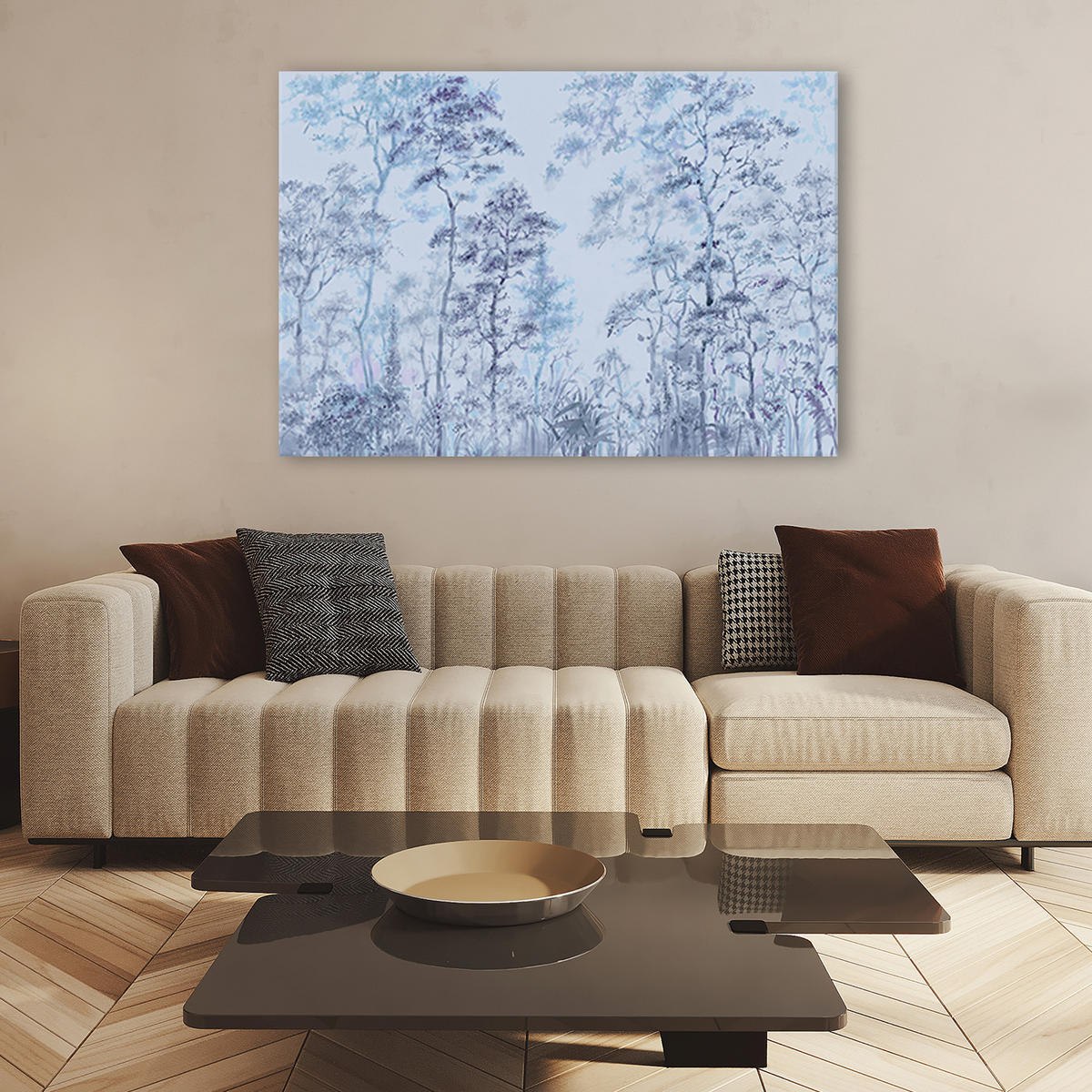 WANDBILD hohe dünne bäume - Lila, Textil (60/40cm) - Feeby