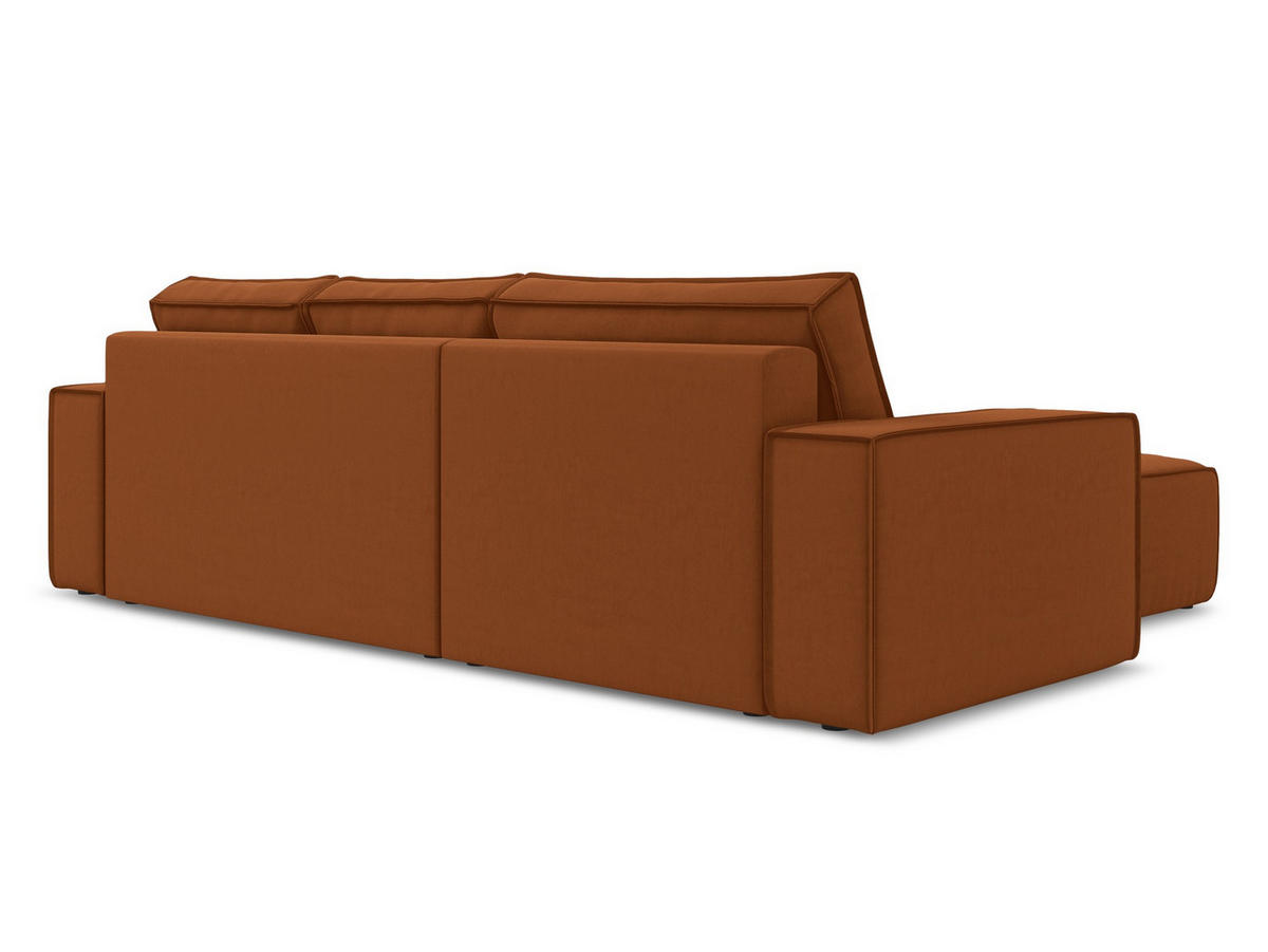 ECKSOFA mit Schlaffunktion Samt Stoff Orange - Terra cotta/Schwarz, Kunststoff/Textil (185/290cm) - Makamii