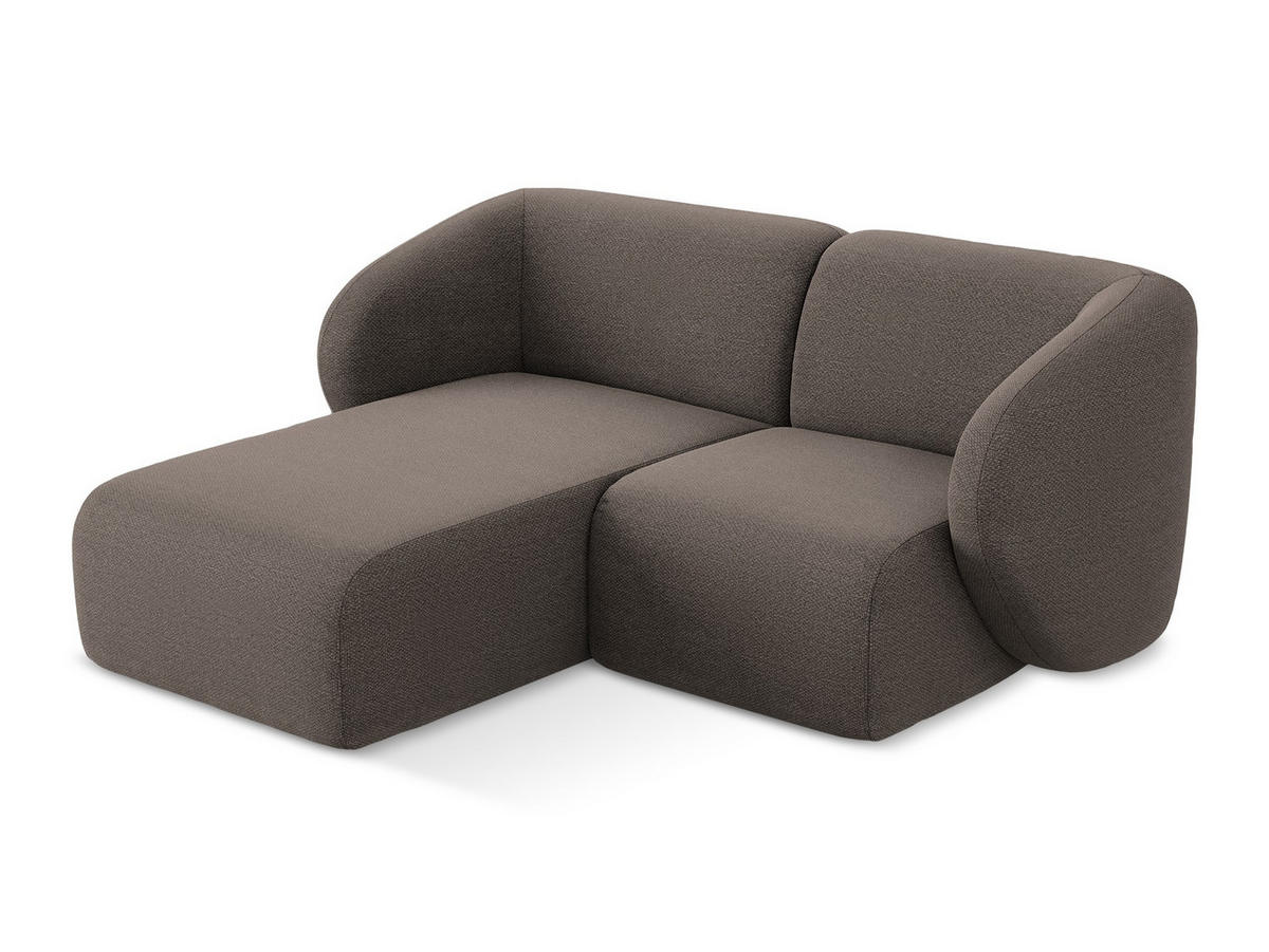 ECKSOFA Links Bouclé Stoff Braun - Schwarz/Mokka, Holzwerkstoff/Kunststoff (178/166cm) - Makamii