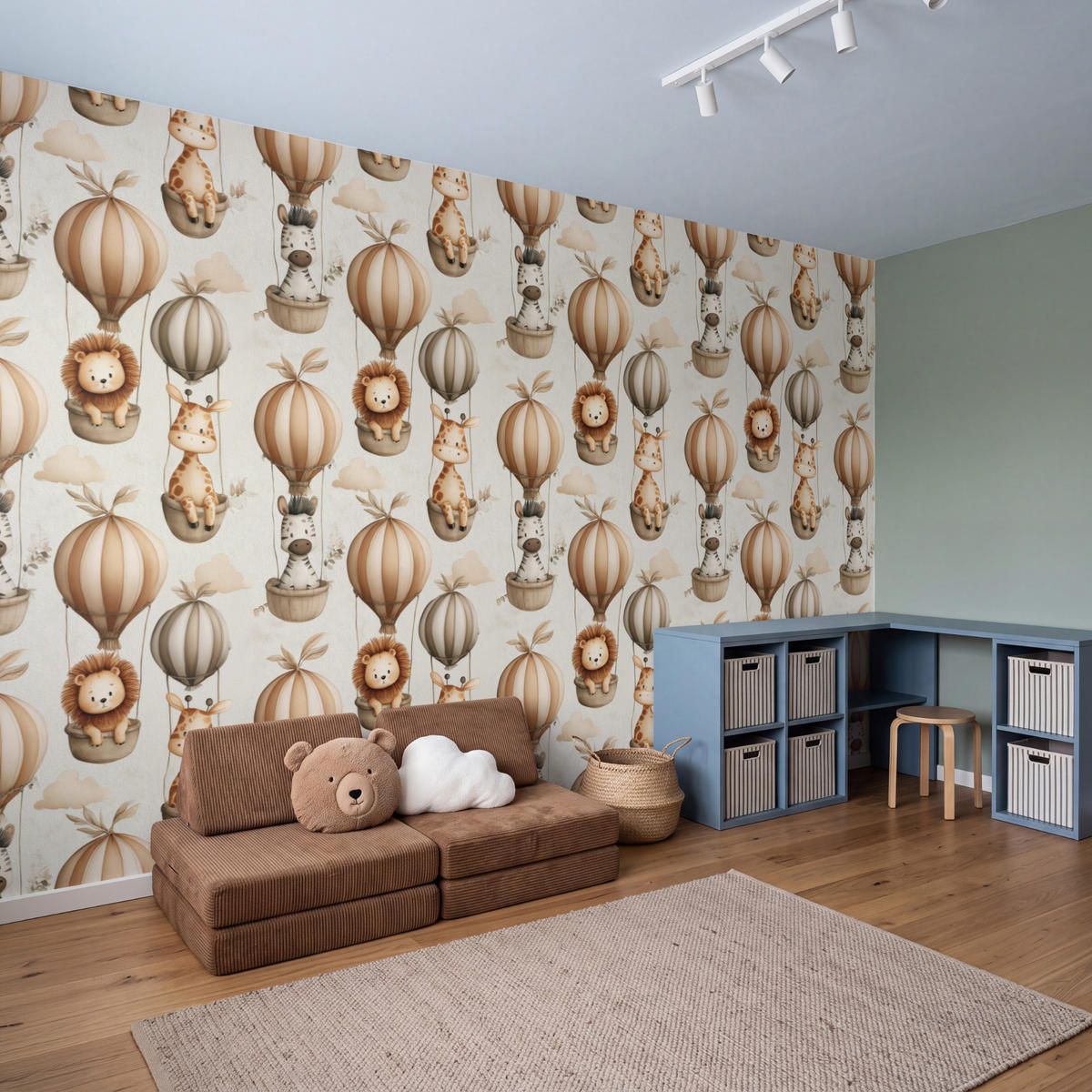 KINDERTAPETE - Safari - Heißluftballons - Taupe - 400x220 cm - Beige, Papier (400/220cm) - OnlyWow