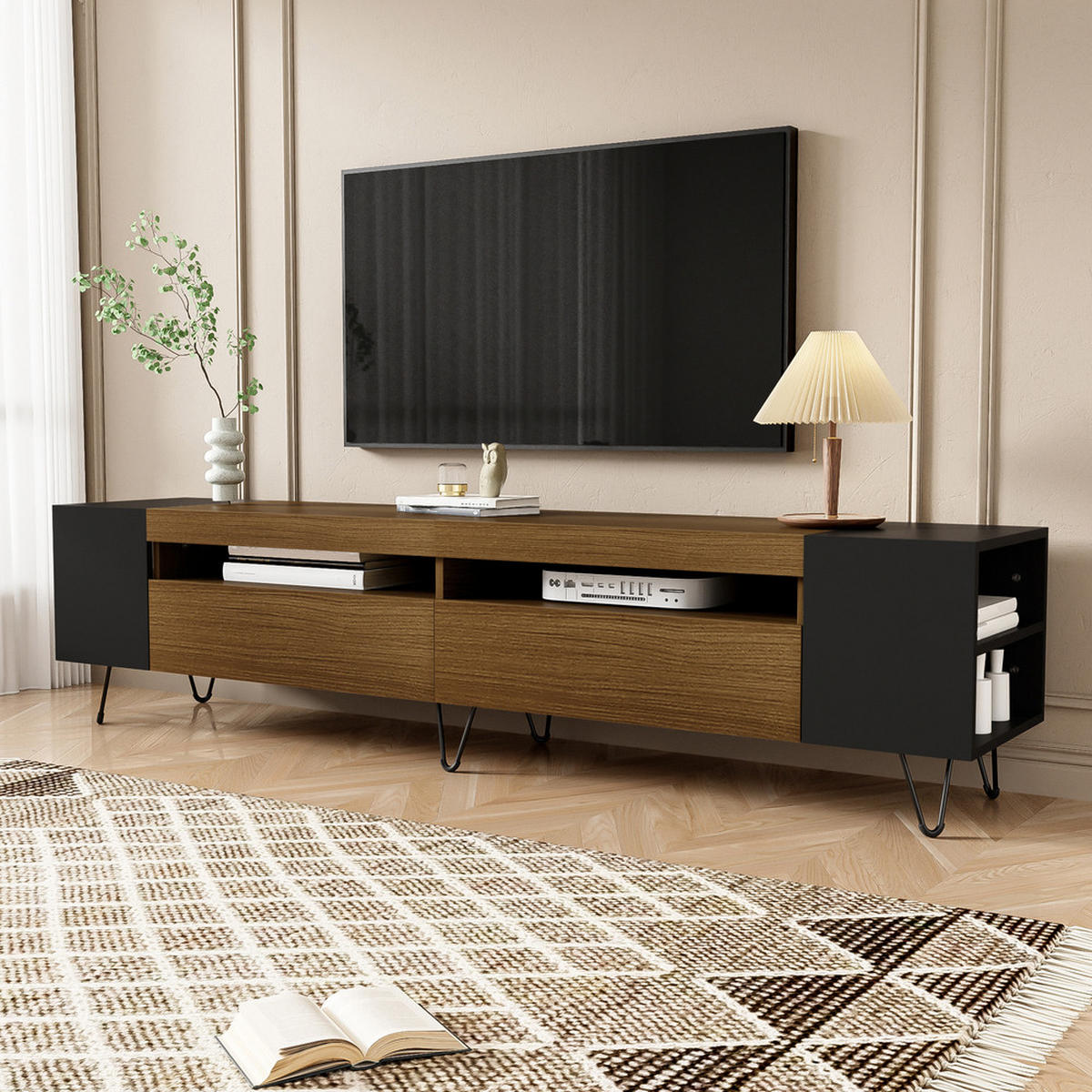 TV-SCHRANK 180cm Modern Schwarz & Holzoptik - Schwarz, Holz (45.01/27.94/55.88cm) - FLIEKS