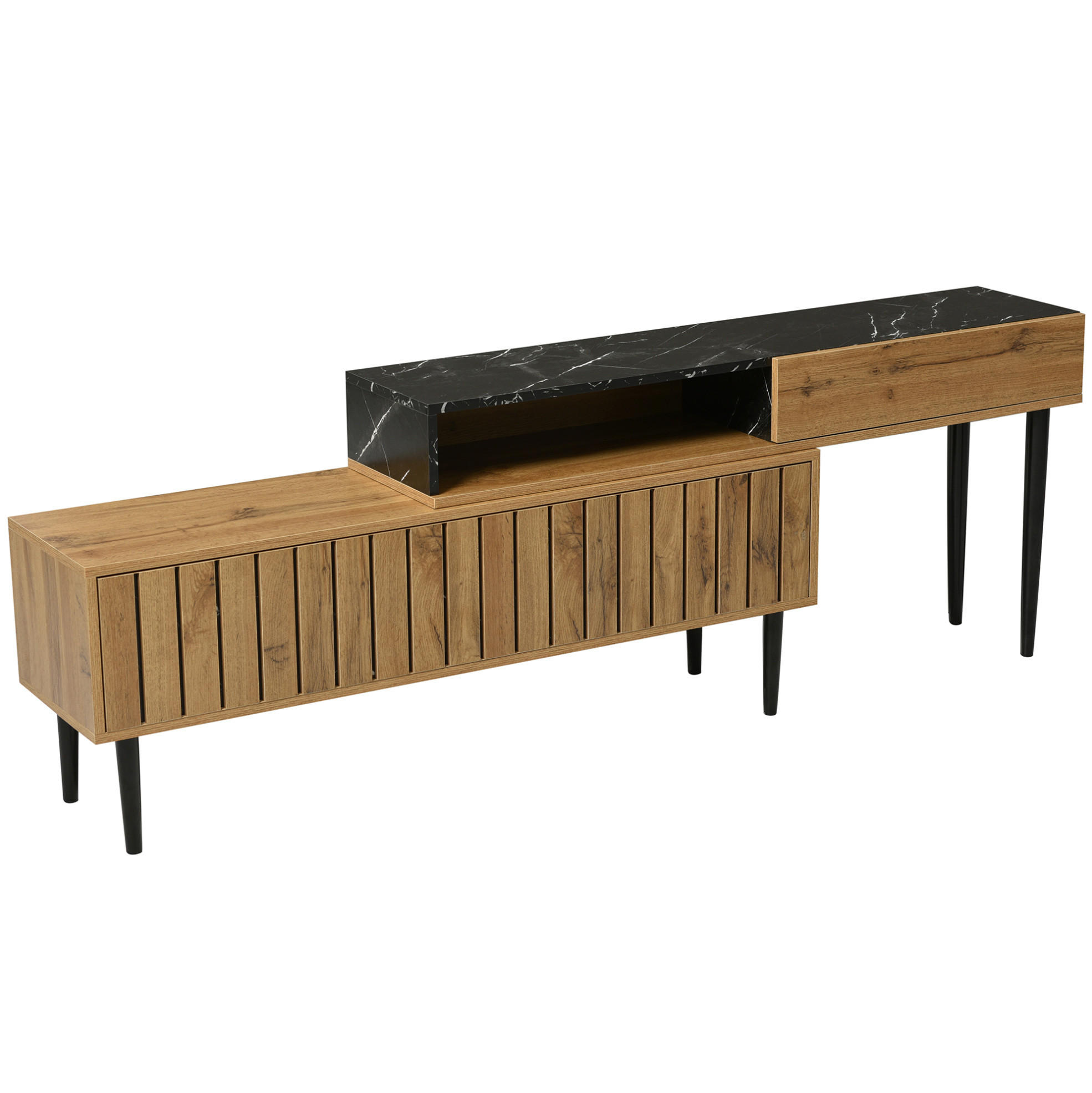 LOWBOARD TV-Lowboard aus MDF und Spanplatte mit Marmor- und Holzdekor Naturfarben - Naturfarben, Holzwerkstoff (240/58/22cm) - Modenvie