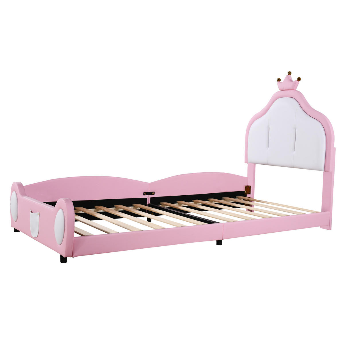 KINDERBETT Polsterbett 90/200 cm aus Kunstleder mit kronenförmigem Kopfteil Rosa/Weiß - Rosa, Textil (90/200cm) - Modenvie