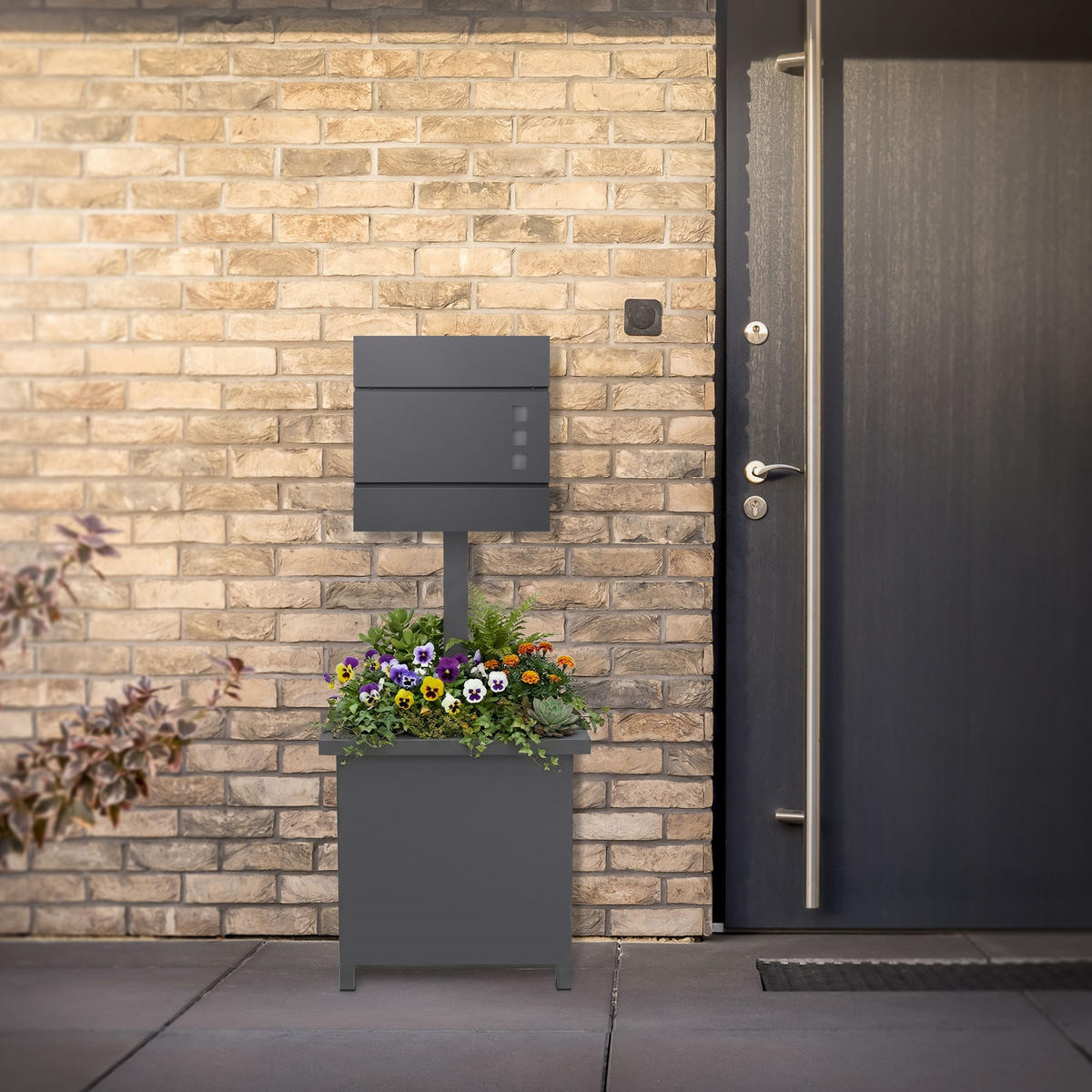 BRIEFKASTENSTÄNDER mit Pflanzkasten Anthrazit H:120 cm aus Stahl - Grau, Metall (120cm) - ML-DESIGN