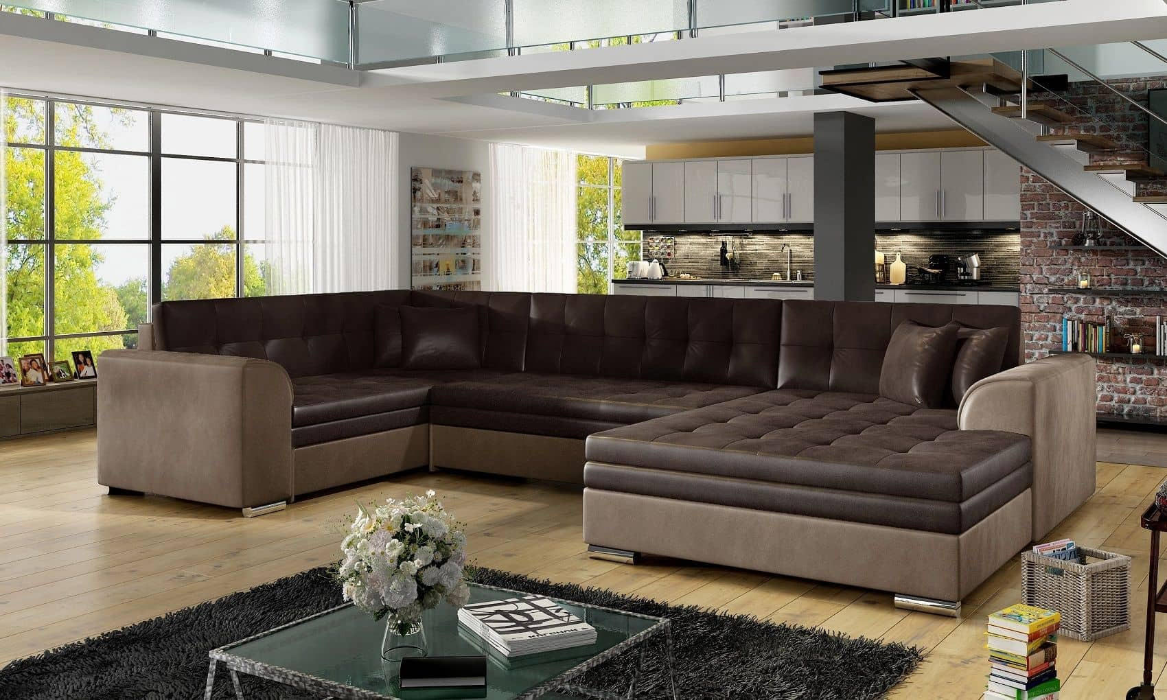 WOHNLANDSCHAFT mit Schlaffunktion, Monolith-Stoff - Chromfarben/Dunkelbraun, Textil/Metall (338/78/189cm) - Eltap