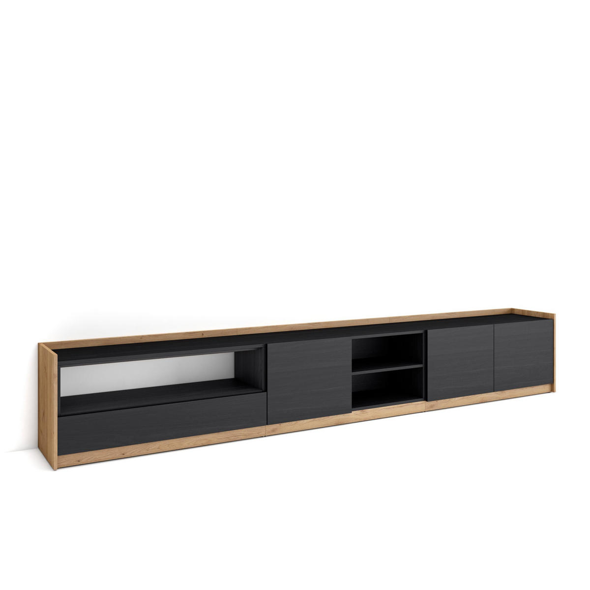 TV-SCHRANK, Lowboard, Schwarz Eiche, 310/37/50cm - Schwarz, Holzwerkstoff (310/50/37cm) - Skraut Home