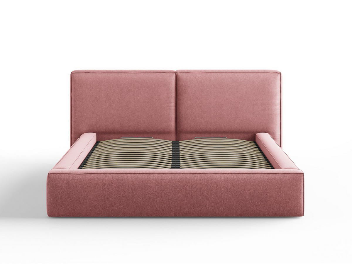 BETT mit Bettkasten und Kopfteil Jodie aus strukturiertem Stoff rosa 160x200cm - Pink, Textil (160/200cm) - Micadoni