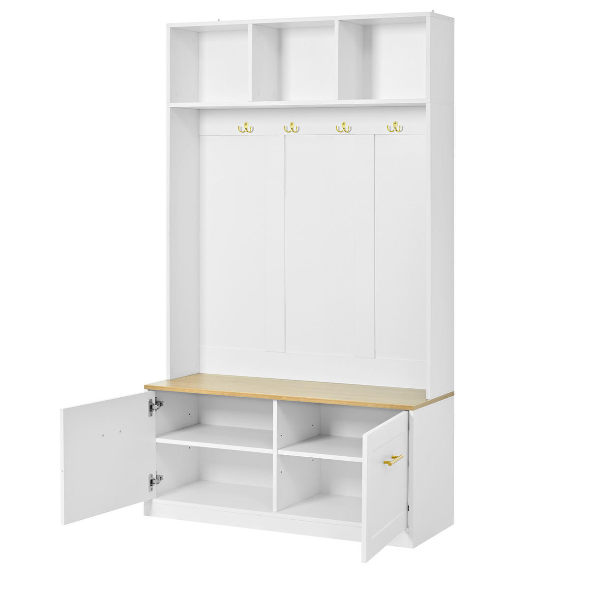 DIELENGARDEROBE mit 4 Haken und Sitzbank, 105/40/180 cm, Natur/Weiß - Naturfarben, Holzwerkstoff (105/180/40cm) - BEAOK